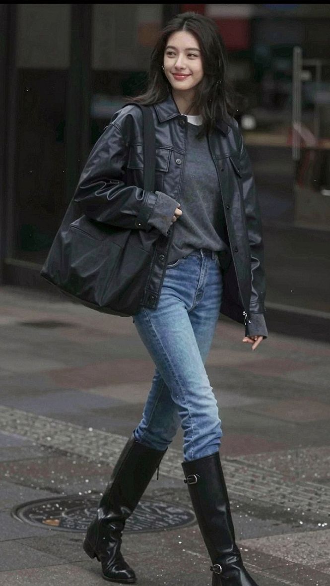 Styling Leather Jackets With Slim Jeans And Tall Boots