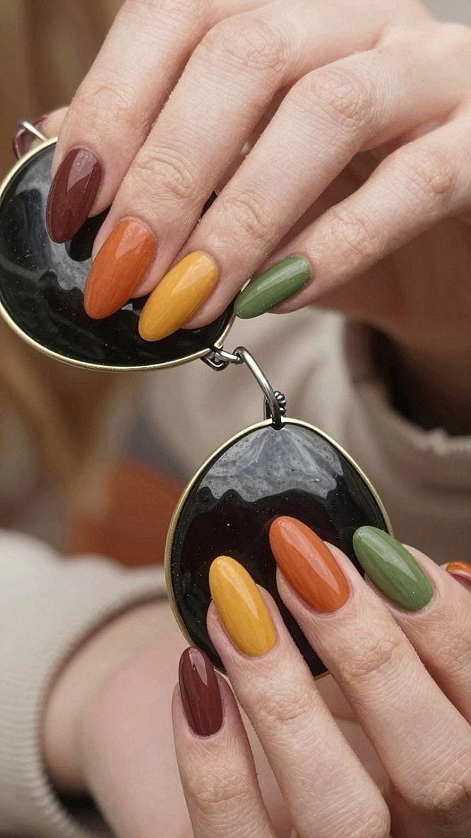 Mixing Earthy Tones for a Multi-Colored Fall Manicure
