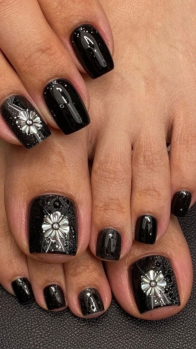 Adding Metallic Silver Charm Accents to Burgundy Gel Pedicures