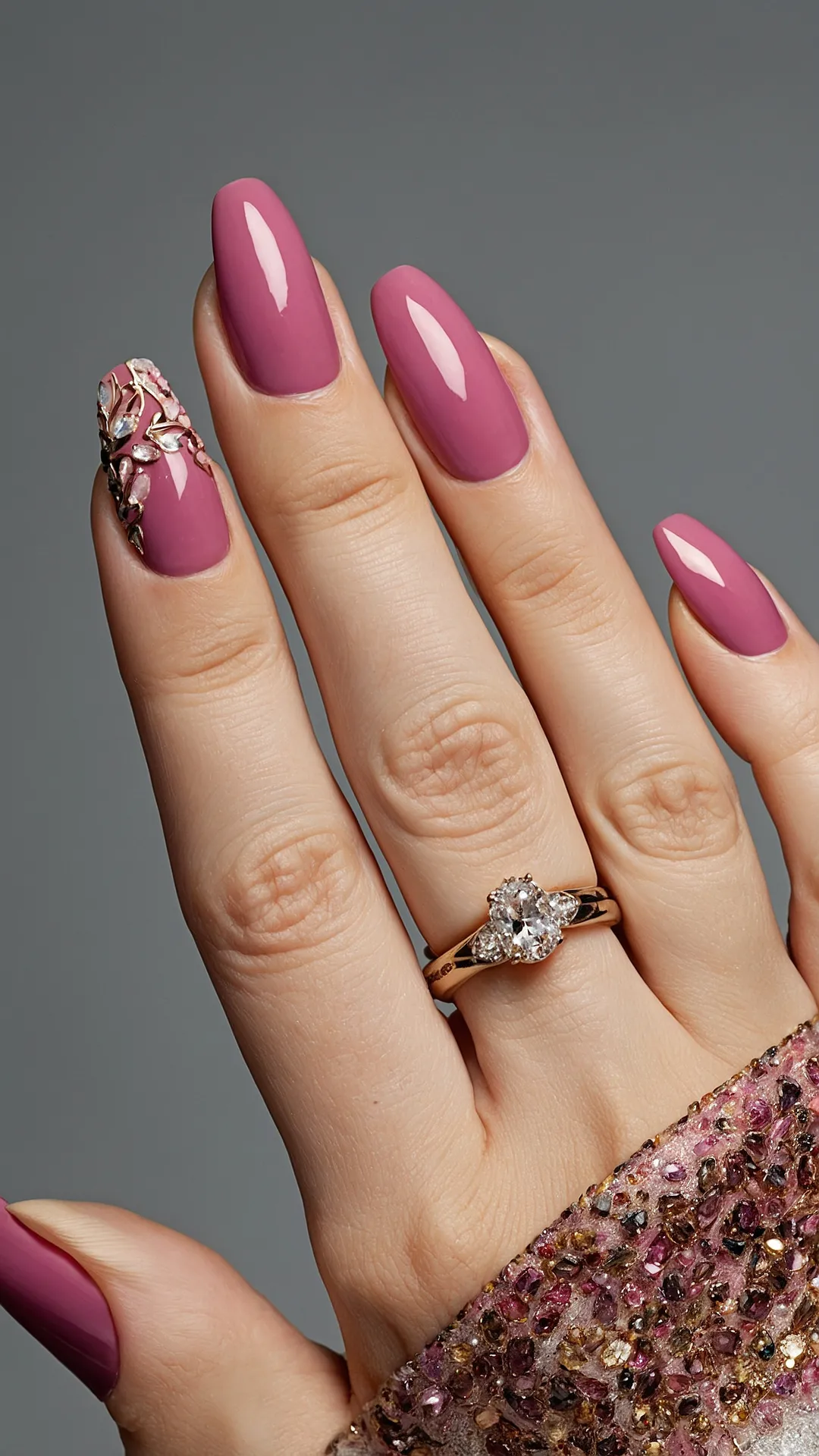 <p>Get ready to ditch those bright summer vibes, because these deep plum nails are practically begging for fall weather! They’re so rich and sophisticated, you might accidentally feel like you should be sipping apple cider at a fancy harvest festival instead of scrolling through TikTok. Honestly, these nails are basically the fashion equivalent of jumping into a pile of freshly raked leaves – super satisfying and just a little bit extra.</p><p>Now, let's talk about that accent nail, because it's not just a nail; it's a whole mood! While the other fingers are chilling in their gorgeous plum, this one decided to sparkle like it just won the lottery. You might find yourself subtly showing off your hand during class or pretending to admire your homework, just to catch a glimpse of that bling. Just don't blame us if you accidentally start feeling like a fall queen who needs her own tiny, glittery scepter!</p><figure class=