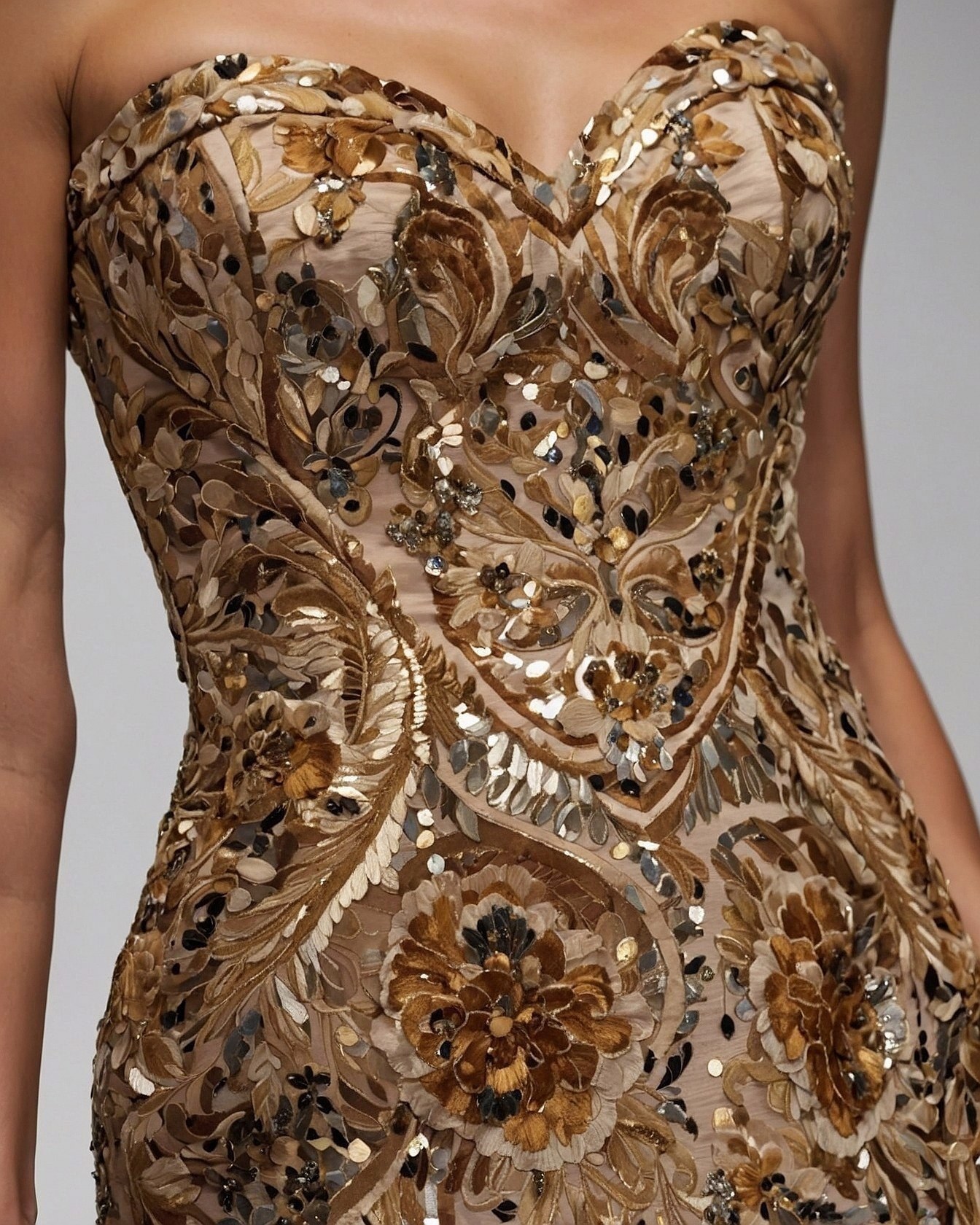 Intricate Gold Embroidery and Sequins on Bodice