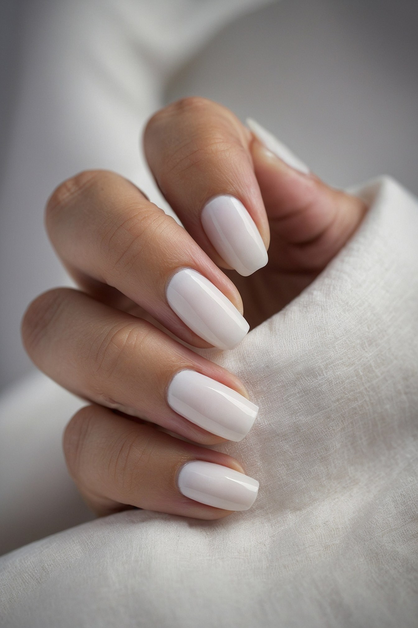Soft, diffused light on creamy almond nails