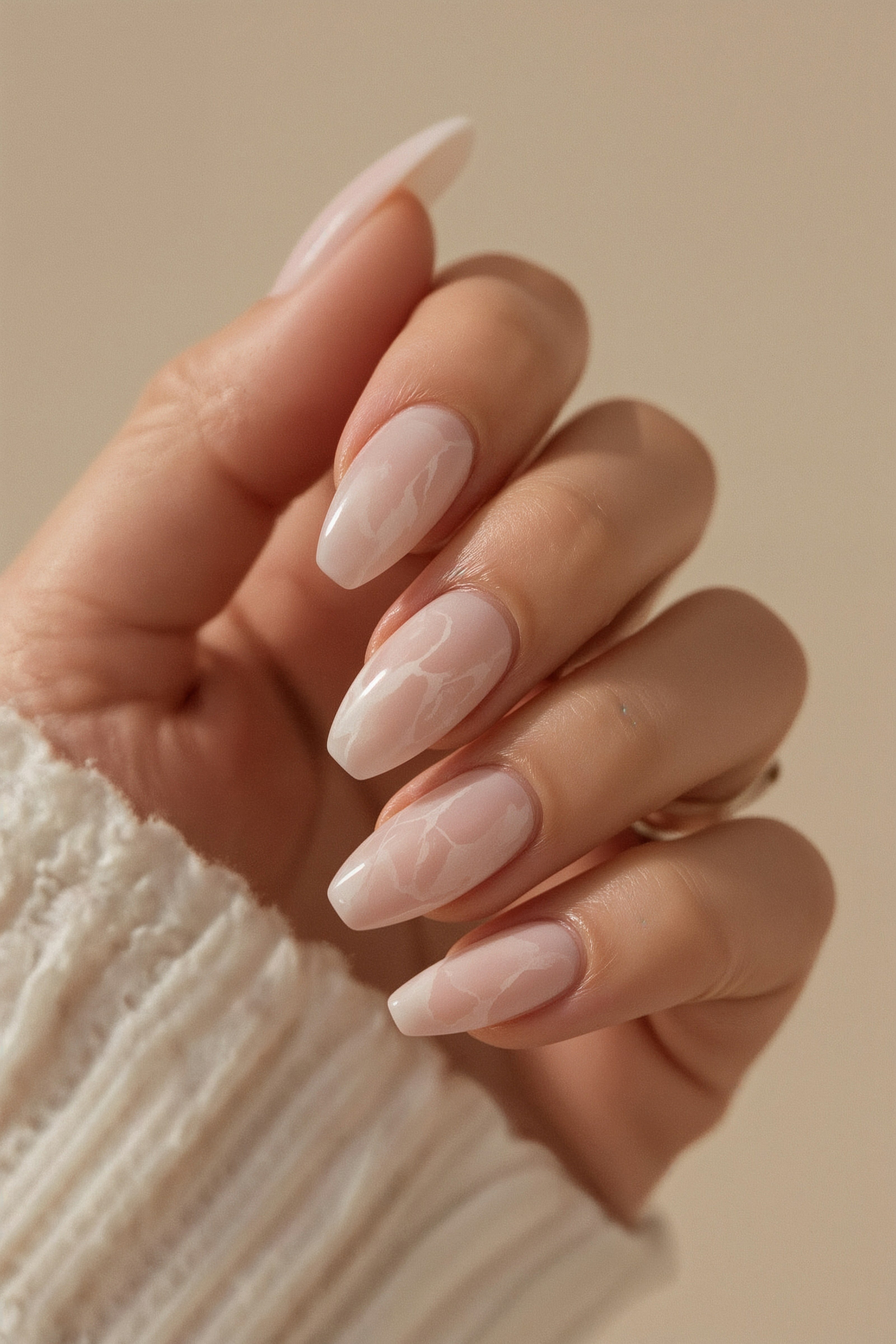 Close Up of Coffin Nails with Marble Swirl Design