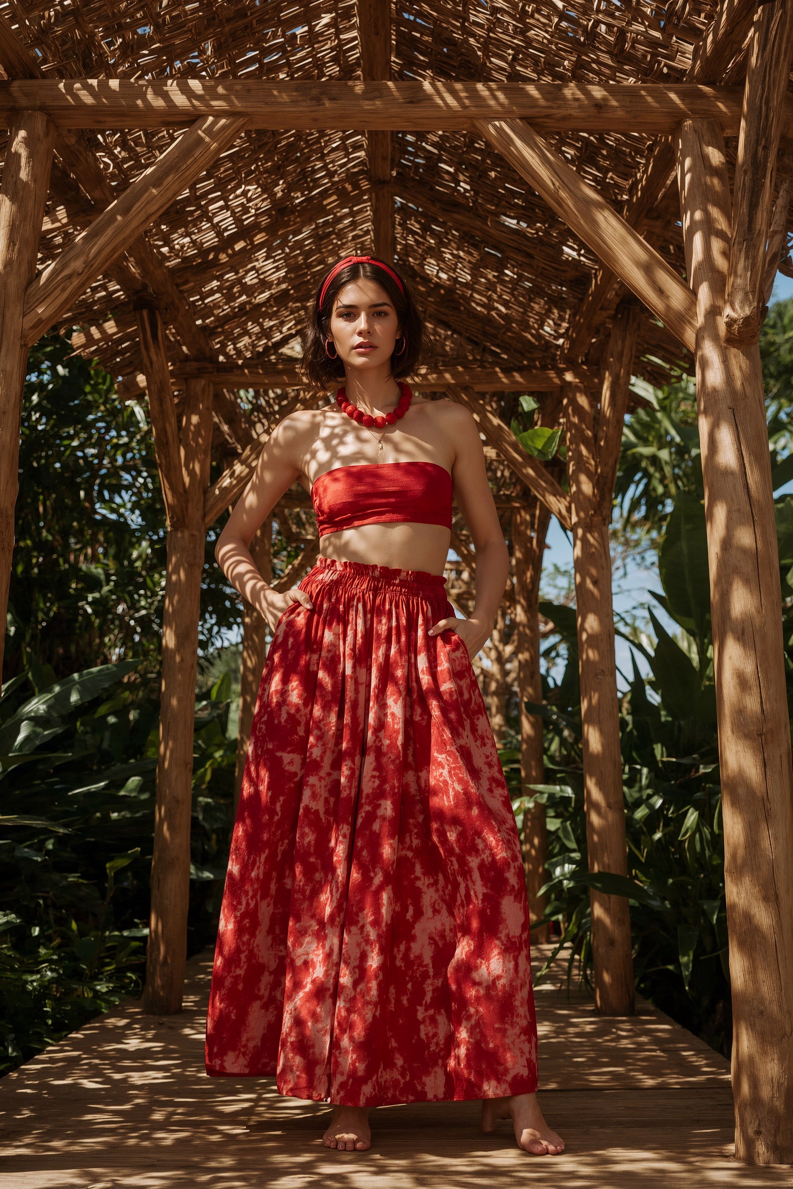 Crimson Tie-Dye Maxi Skirt & Bandeau Top