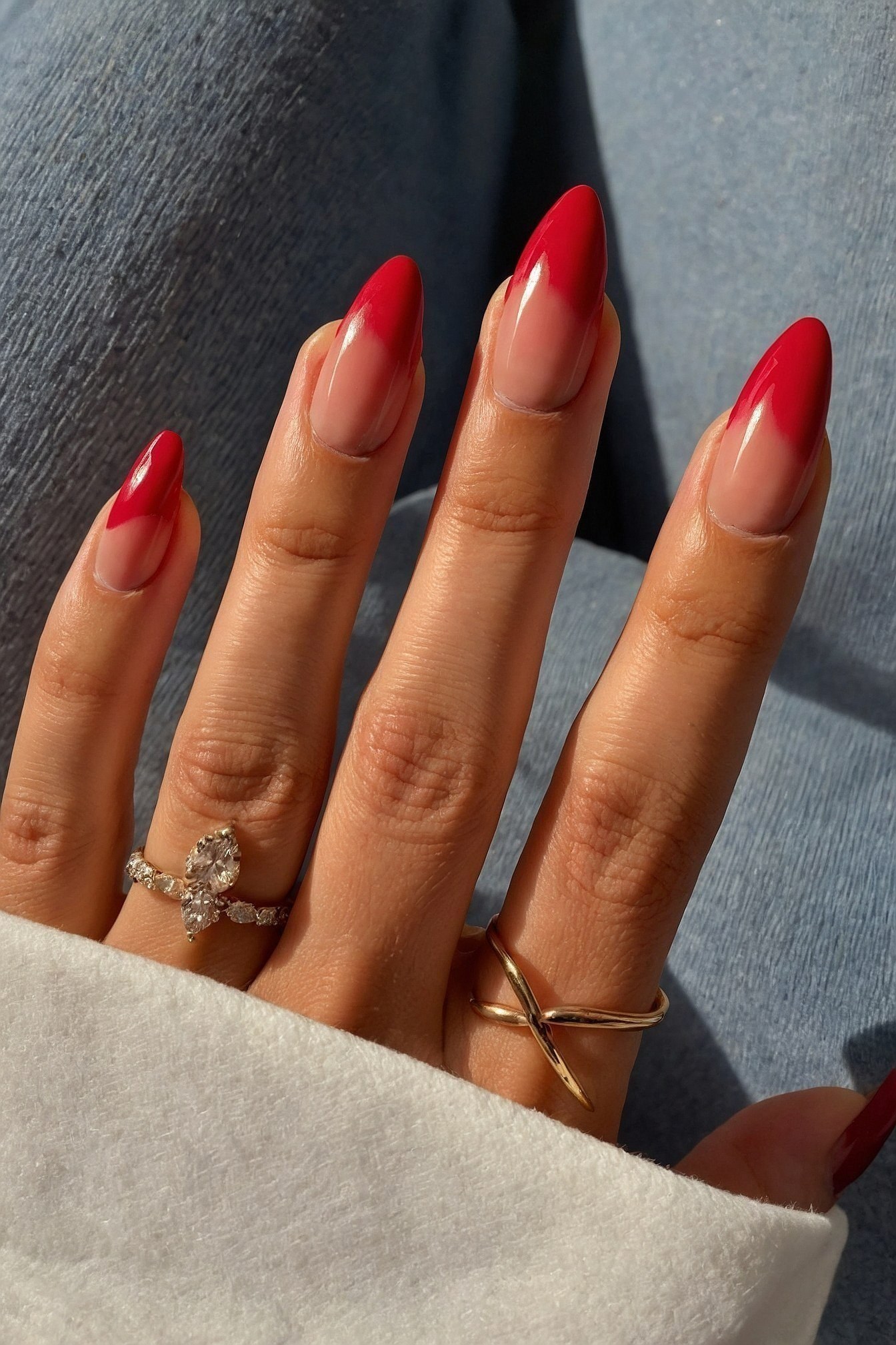 Crimson French Tips Kissing a Sheer Base