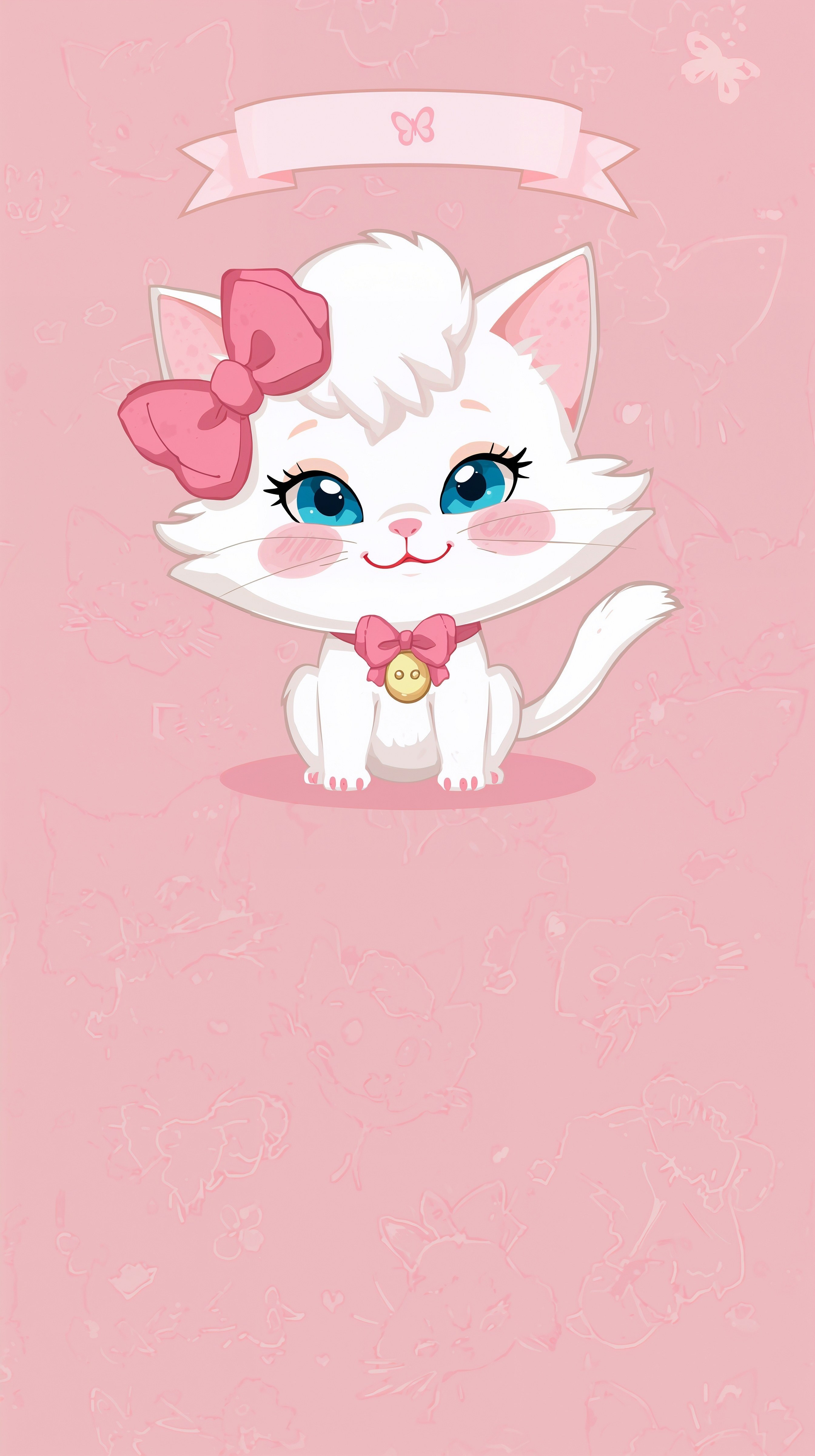 Close-up of a white kitten with a pink bow