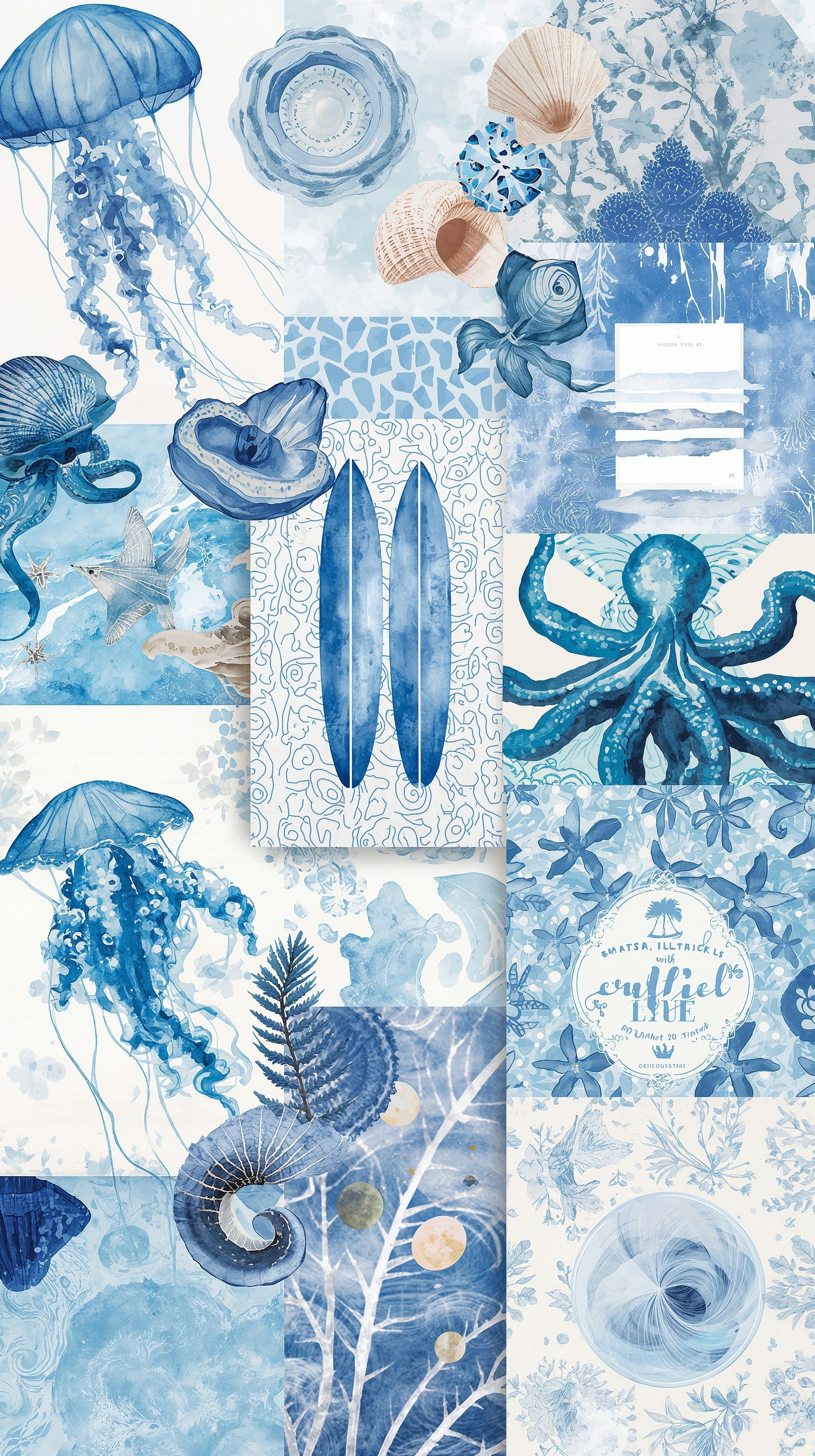 A Watercolor Collage of Marine Wonders