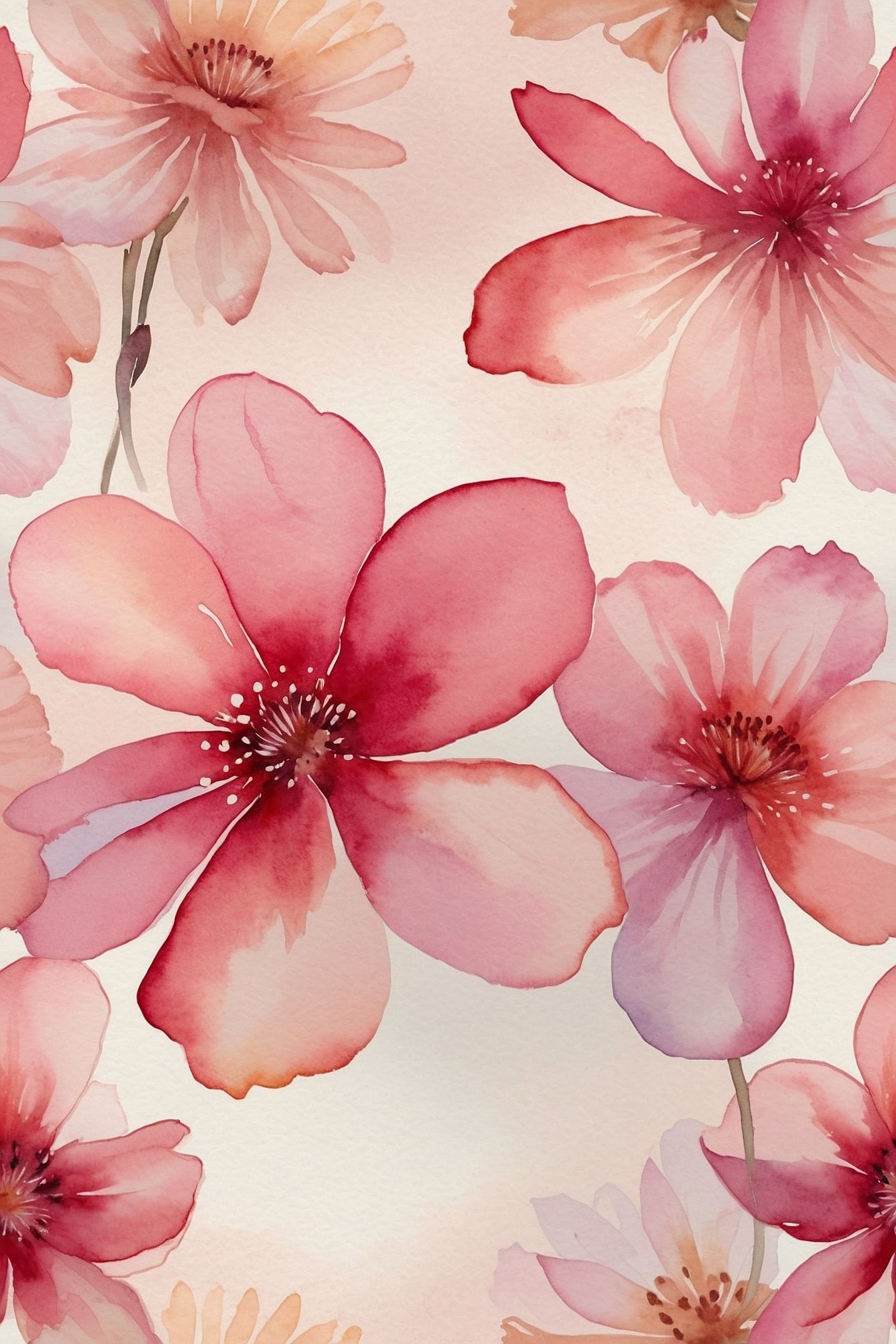 Close-up of watercolor flowers in soft pinks