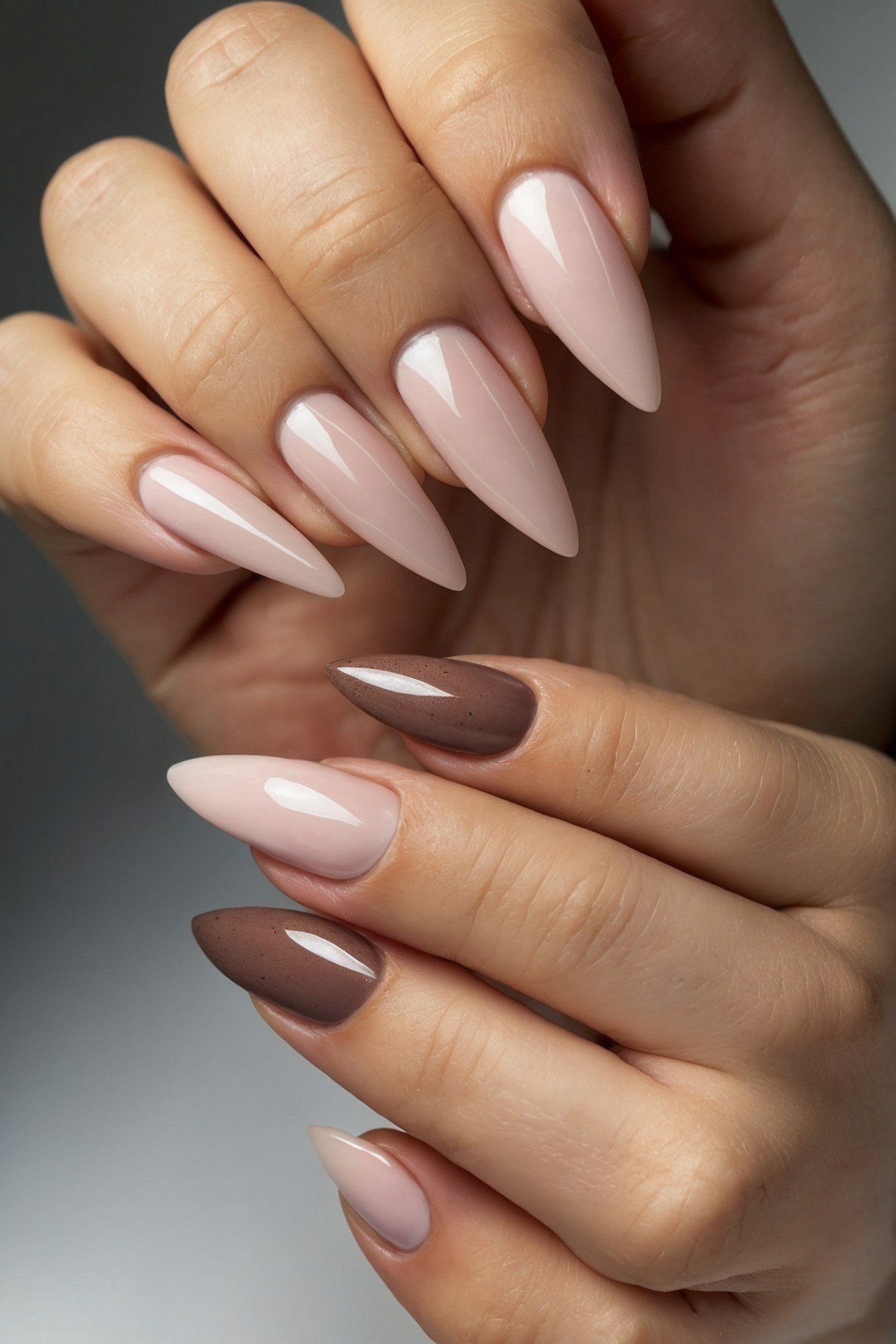 Almond-shaped nails with glossy finish