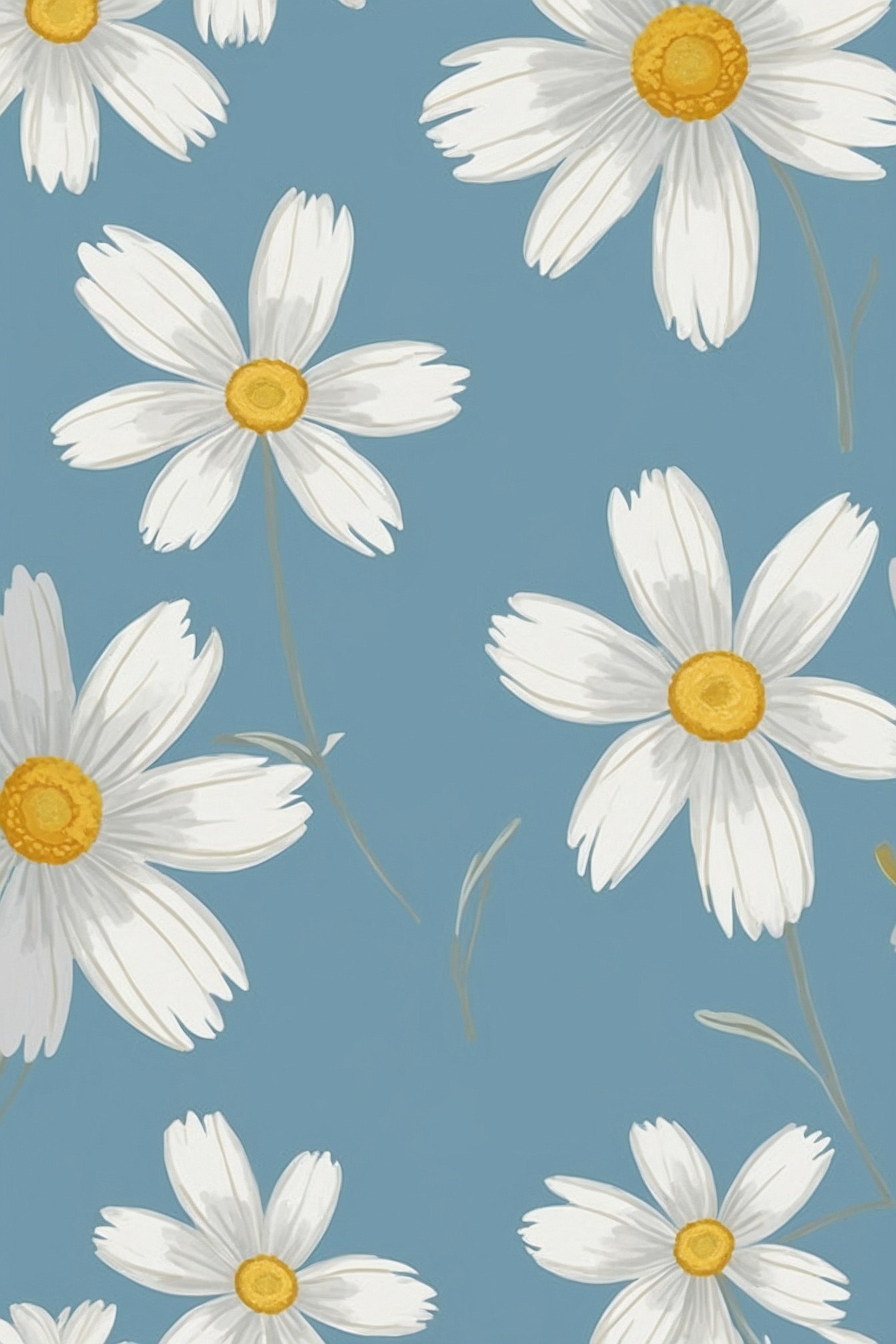 Soft, Painted Daisies on a Gentle Blue Background
