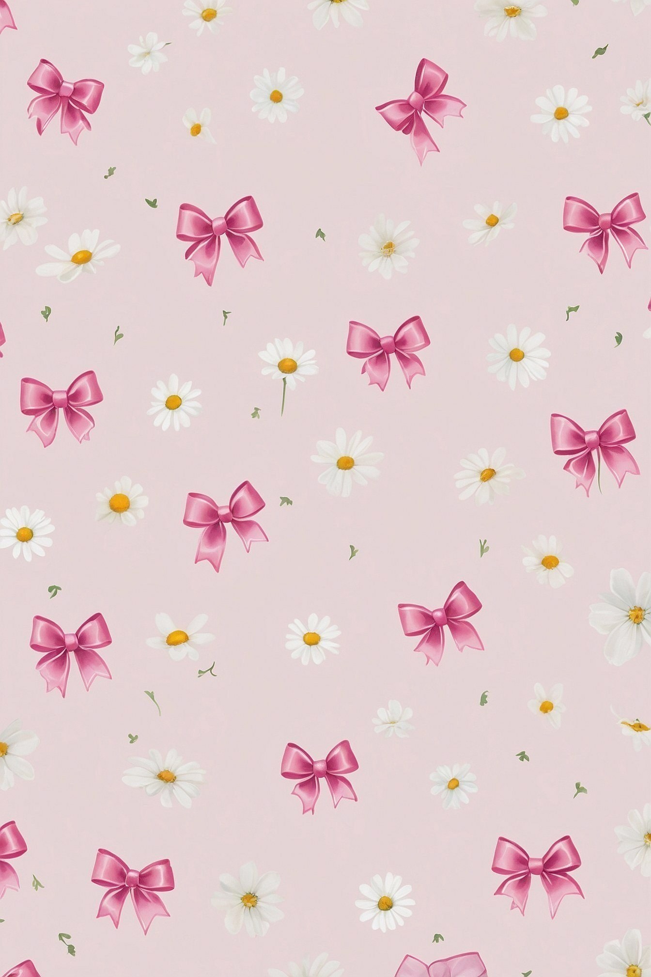 Pink Bows and Daisies on a Soft Pink Canvas