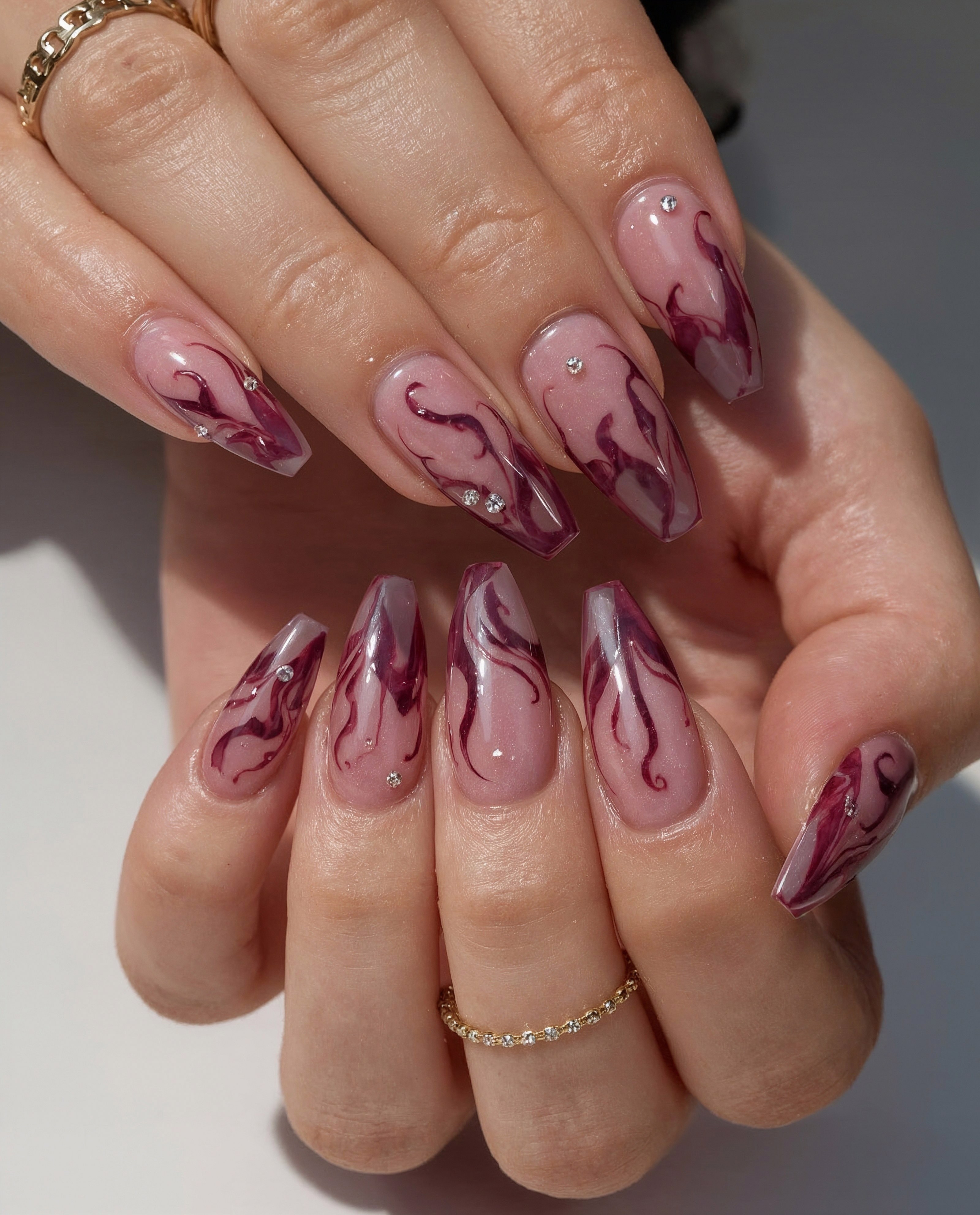 Translucent Purple Flames Adorned with Rhinestones