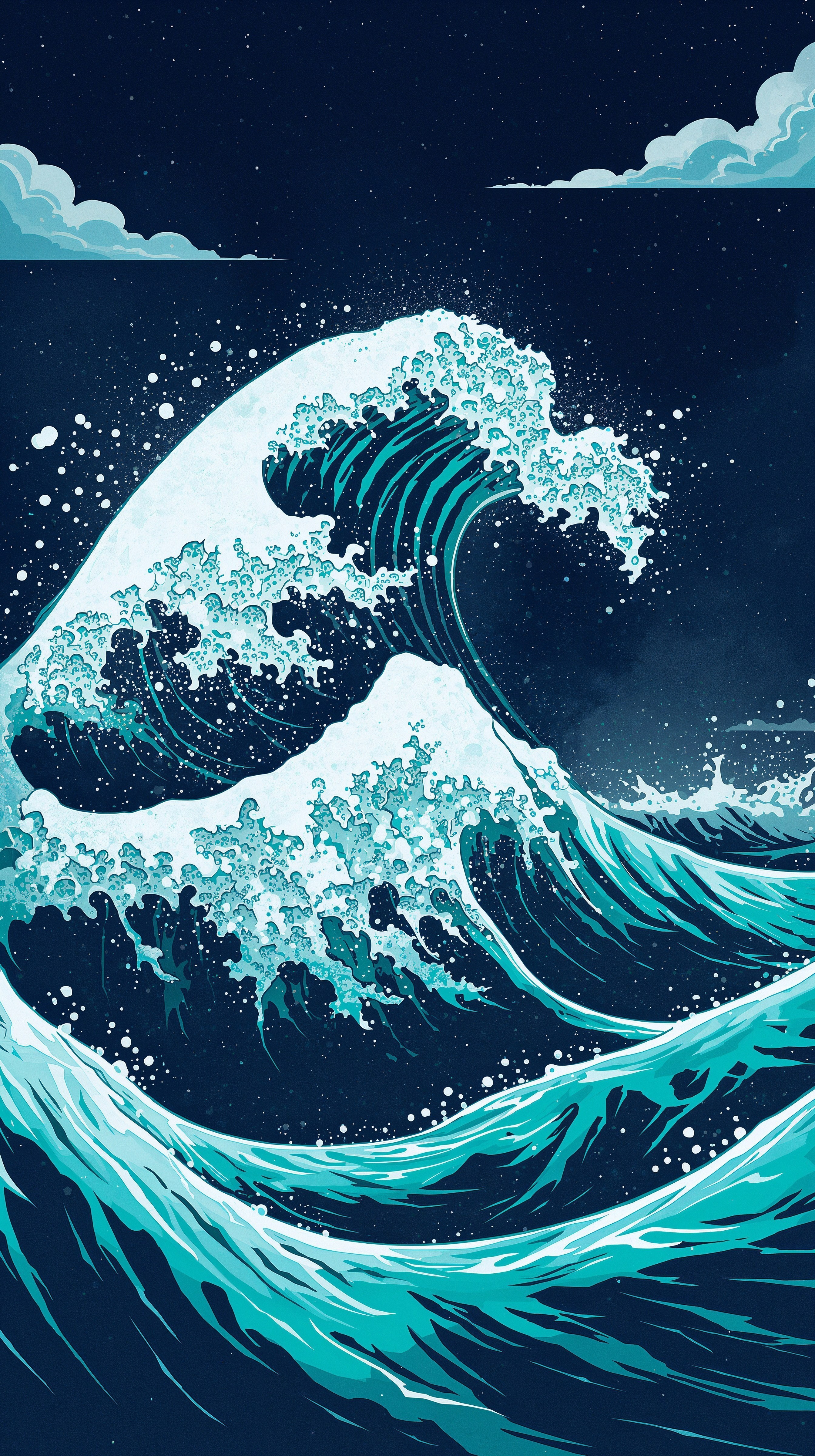 The curl and spray of a midnight wave