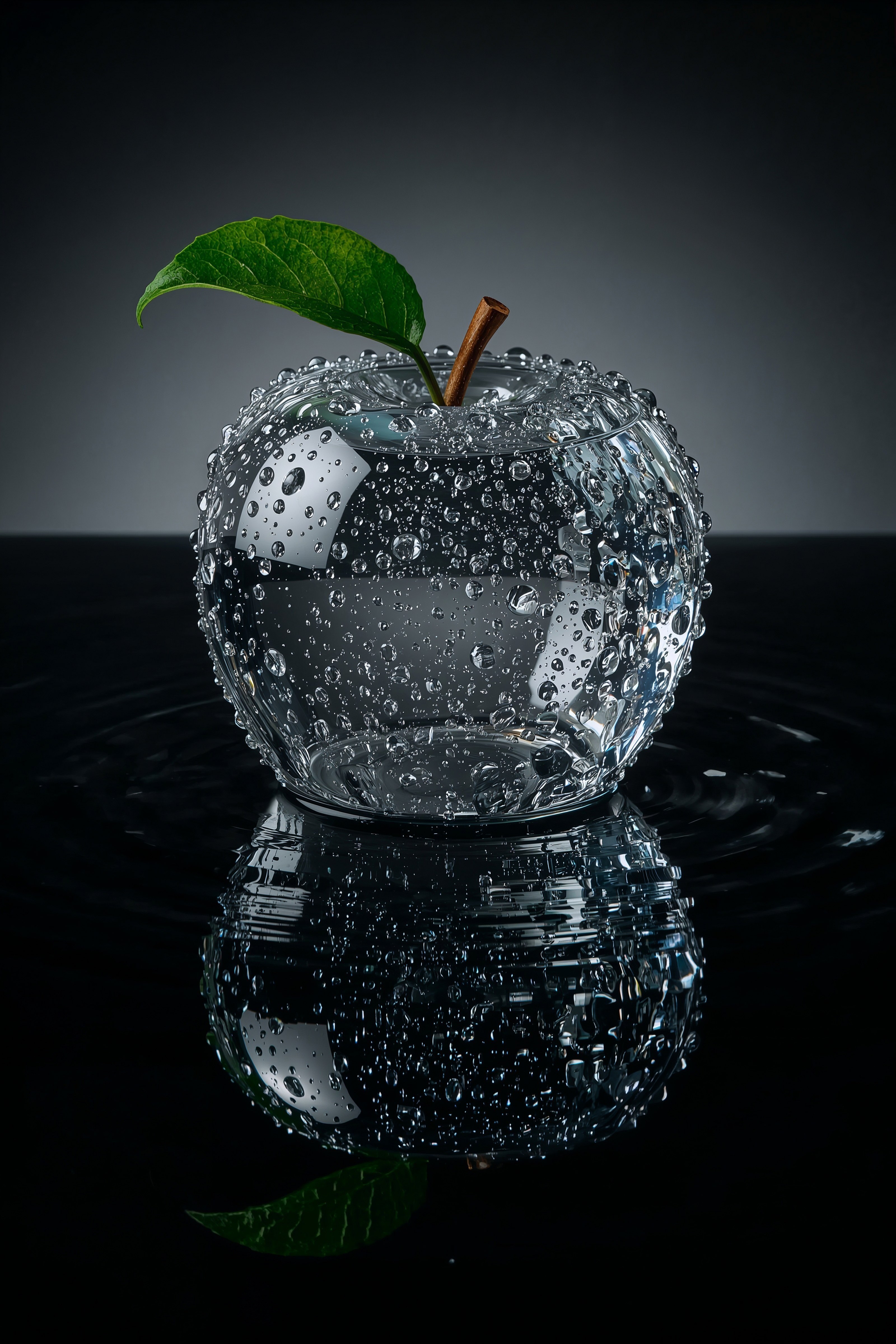Glass Apple Adorned with Water Droplets