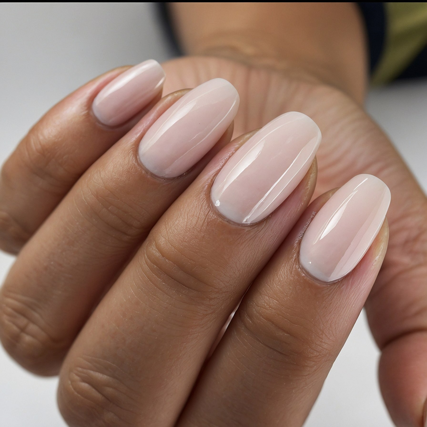 Soft, Milky Nails Glimmering Under Light