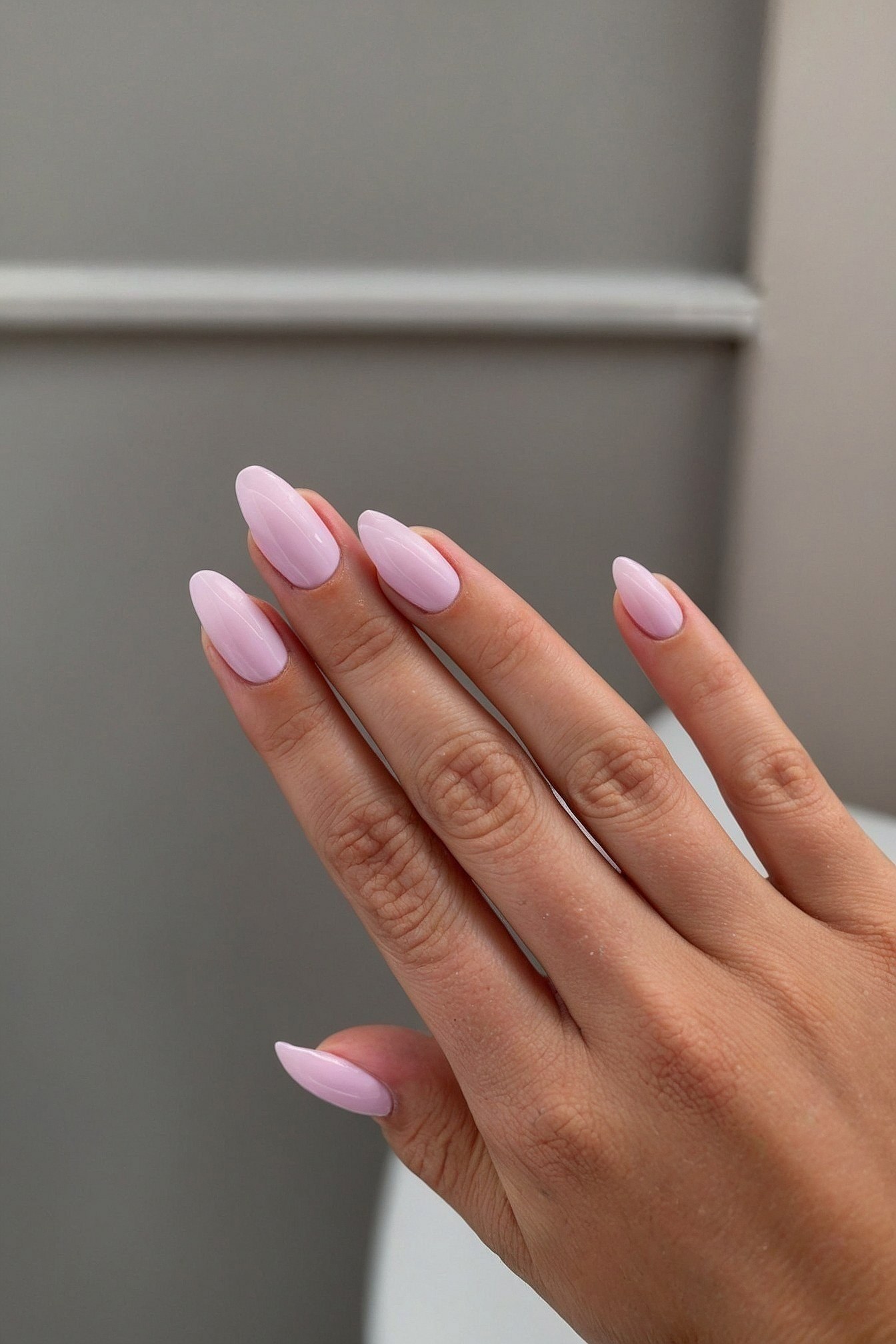Soft Almond Nails in Gentle Pink