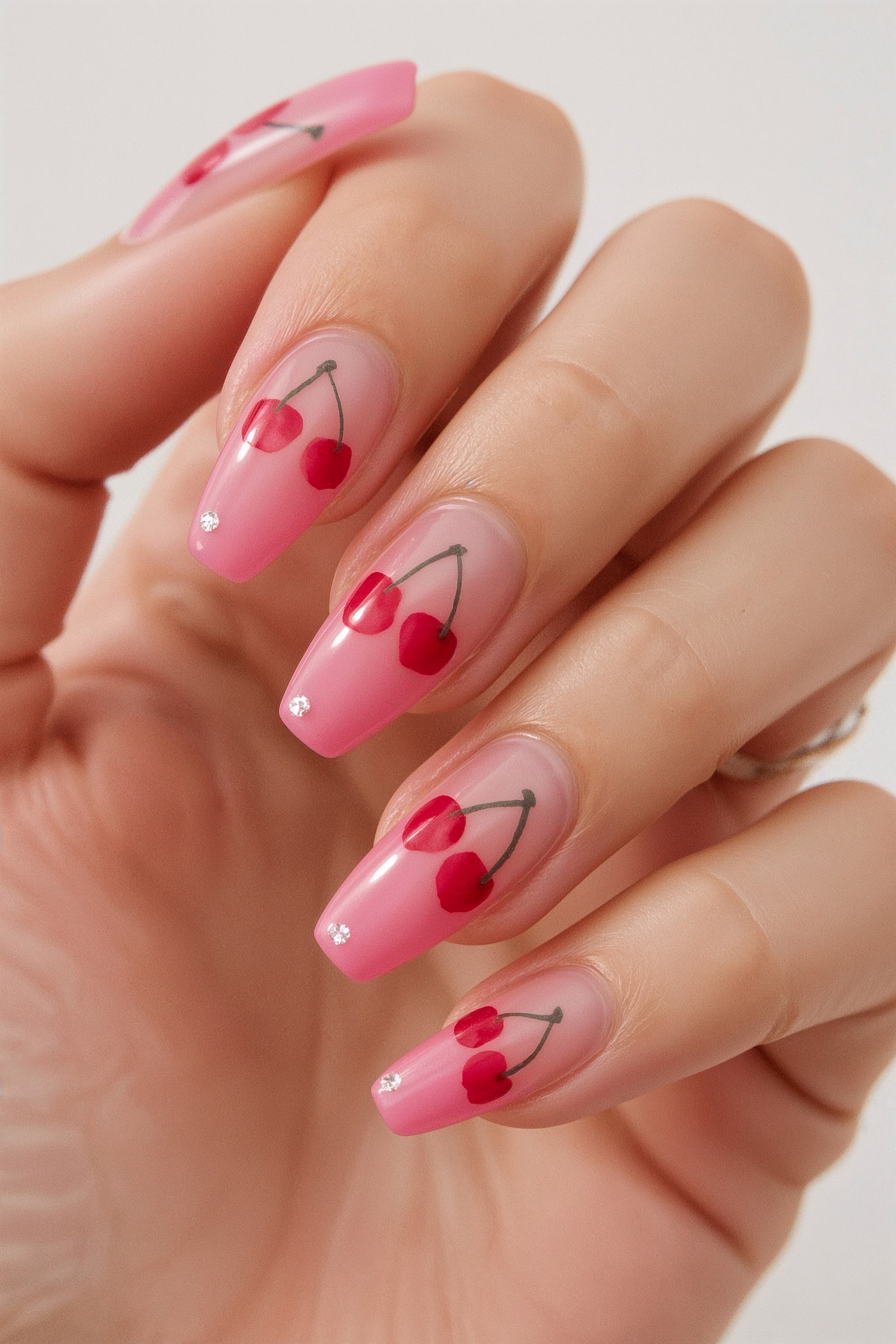 Close-up of Cherry-Adorned Coffin Nails