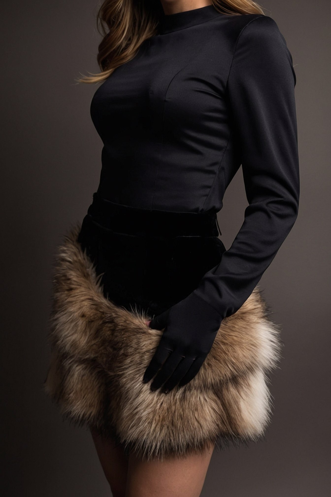 Soft Fur Accents on a Dark Satin Base