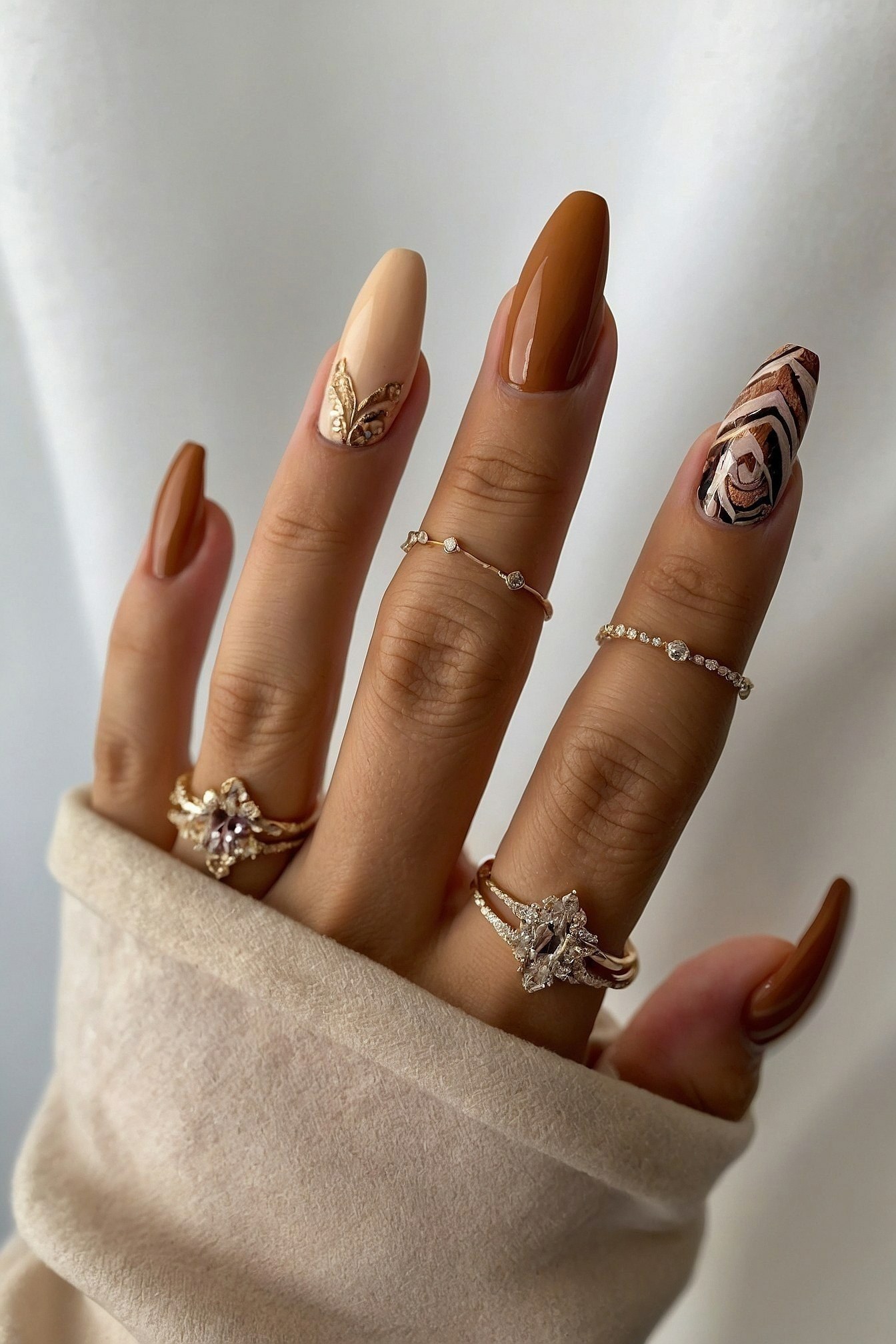 Almond Nails: Warm Tones and Wild Accents