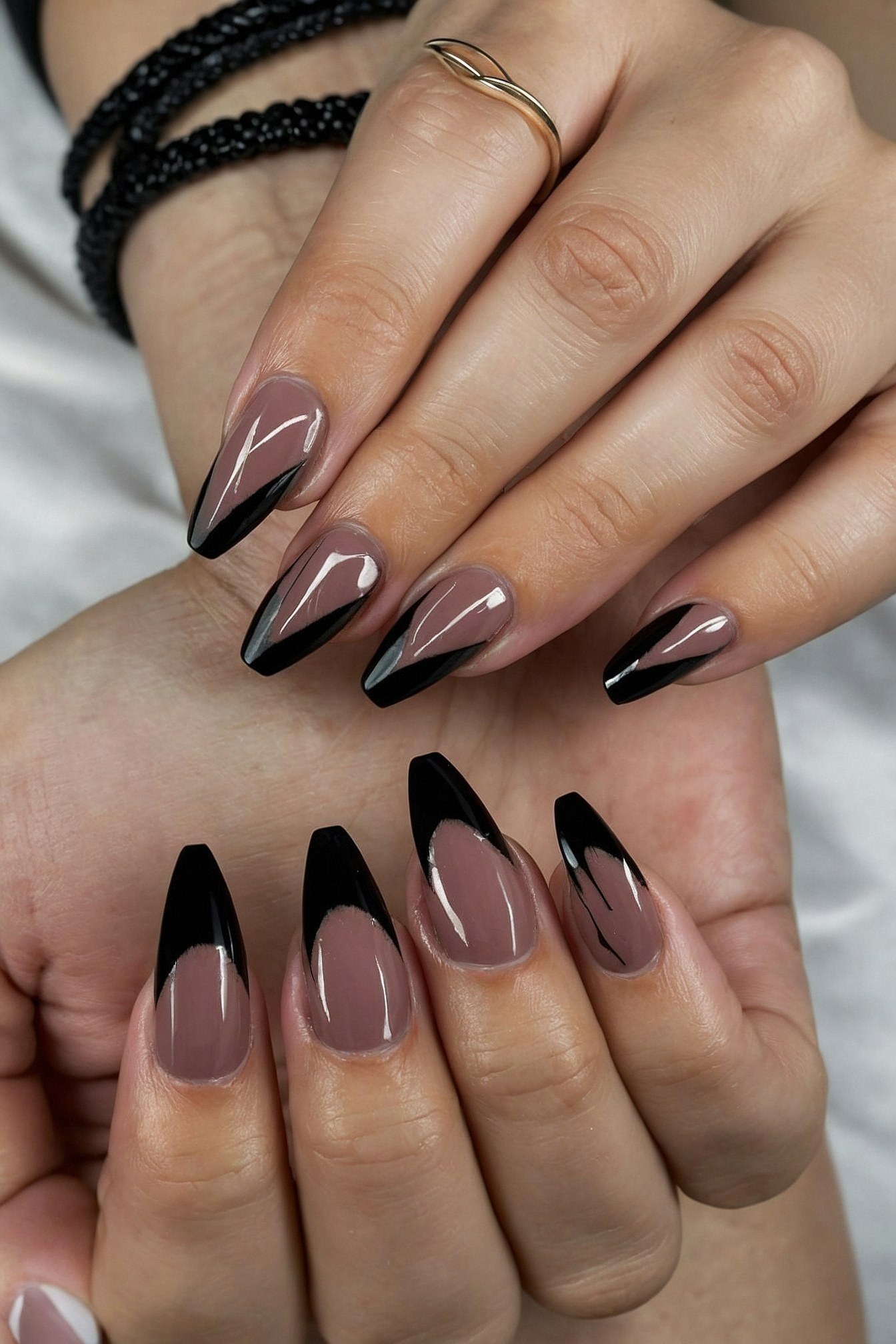 Stiletto Nails with Sharp Black French Tips