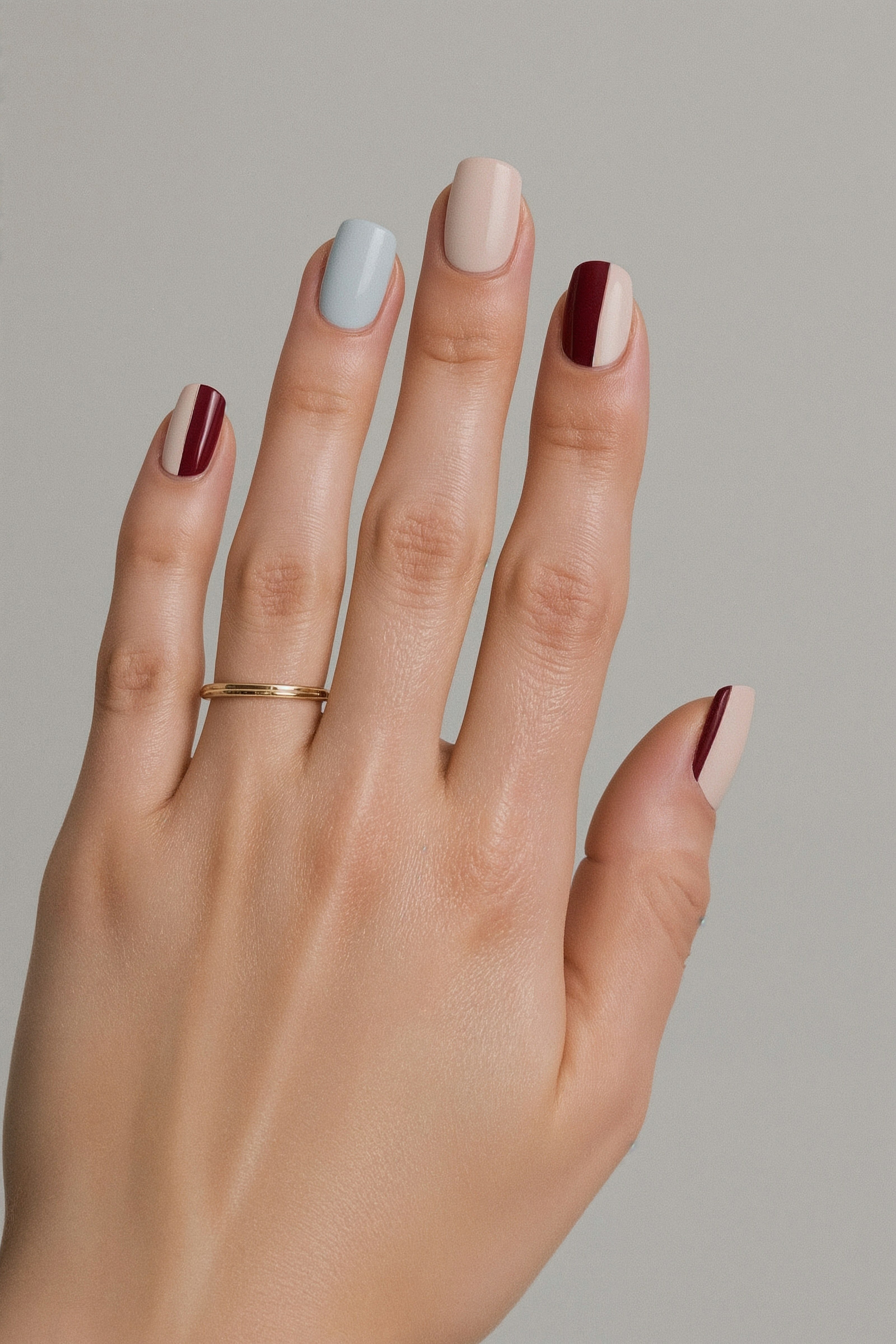 Short Square Nails with Abstract Color Blocking