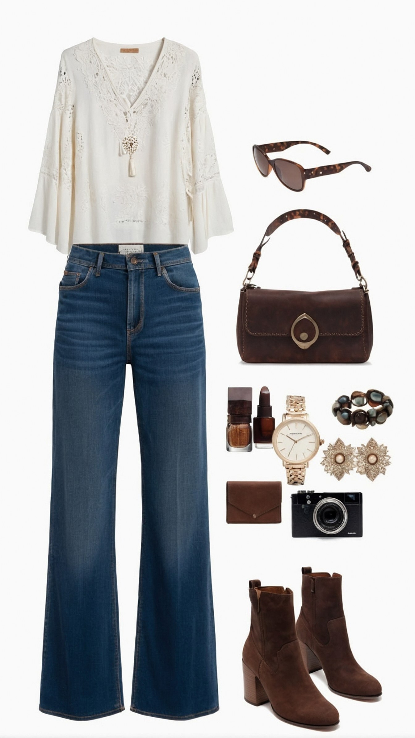 Crisp white lace and dark wash denim blend
