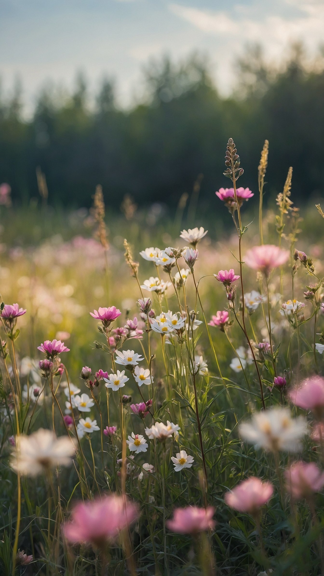 Whispers of Pink and White Wildflowers