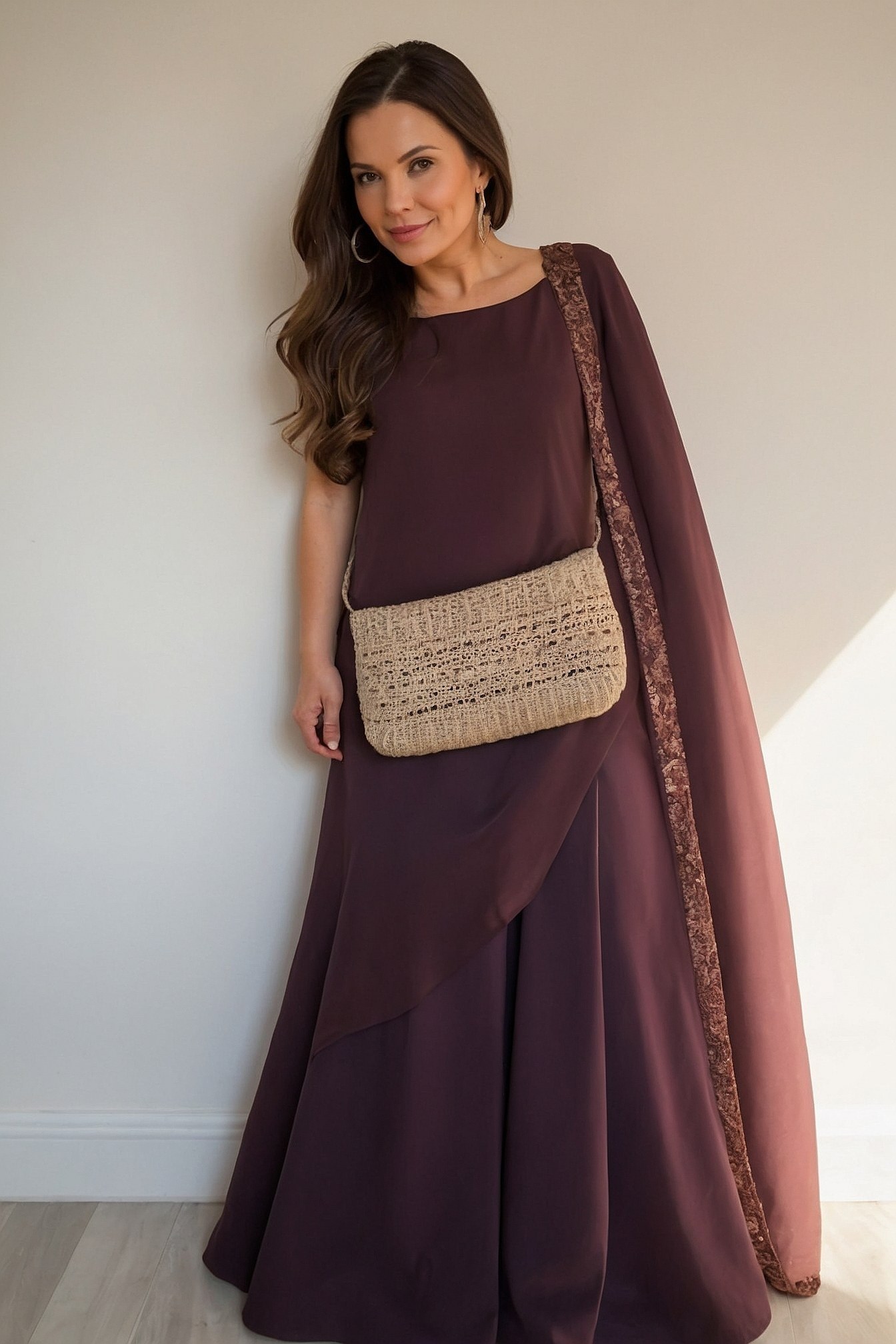 Rich Burgundy Gown With Sequined Border