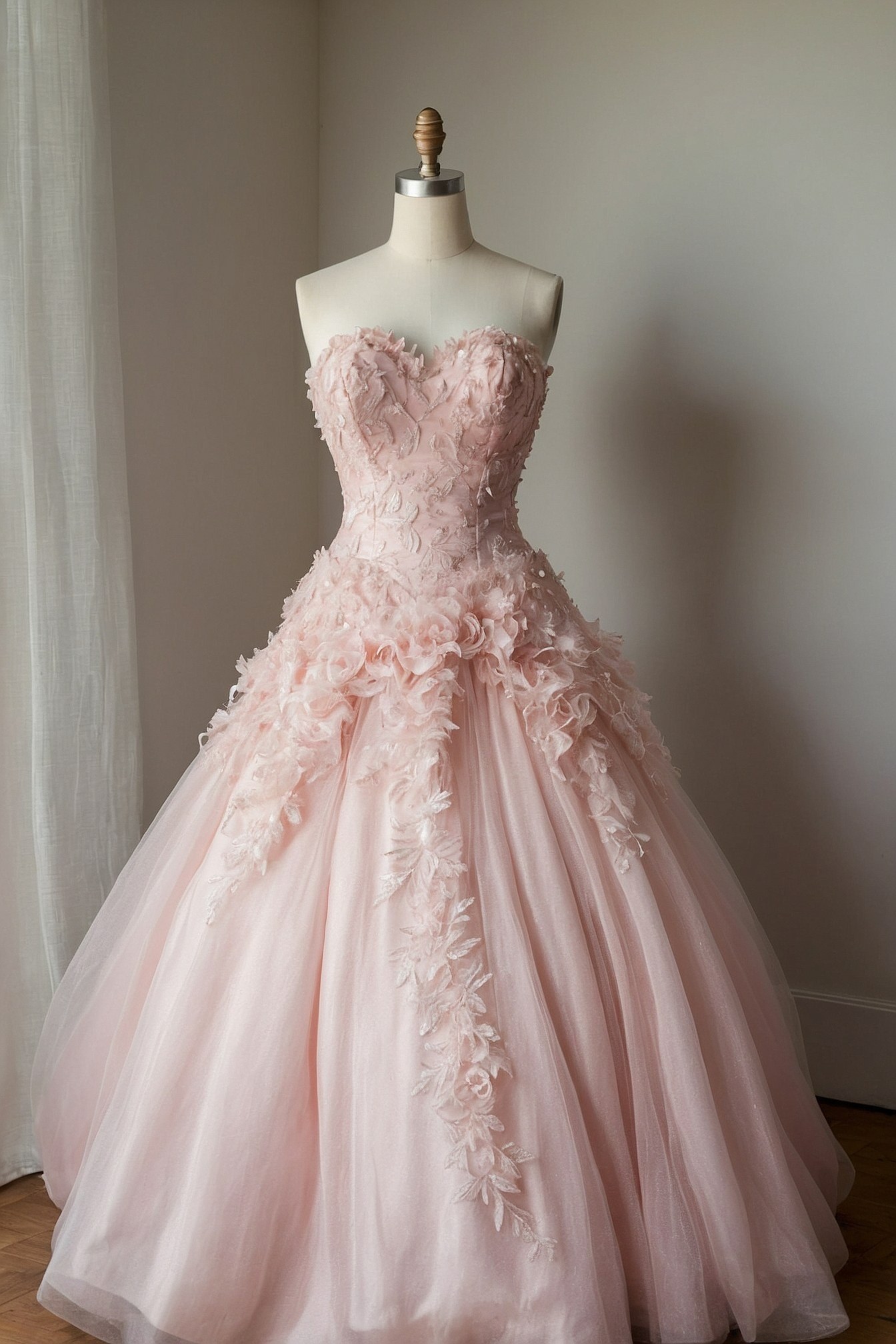 Ballgown with Cascading Floral Appliqués