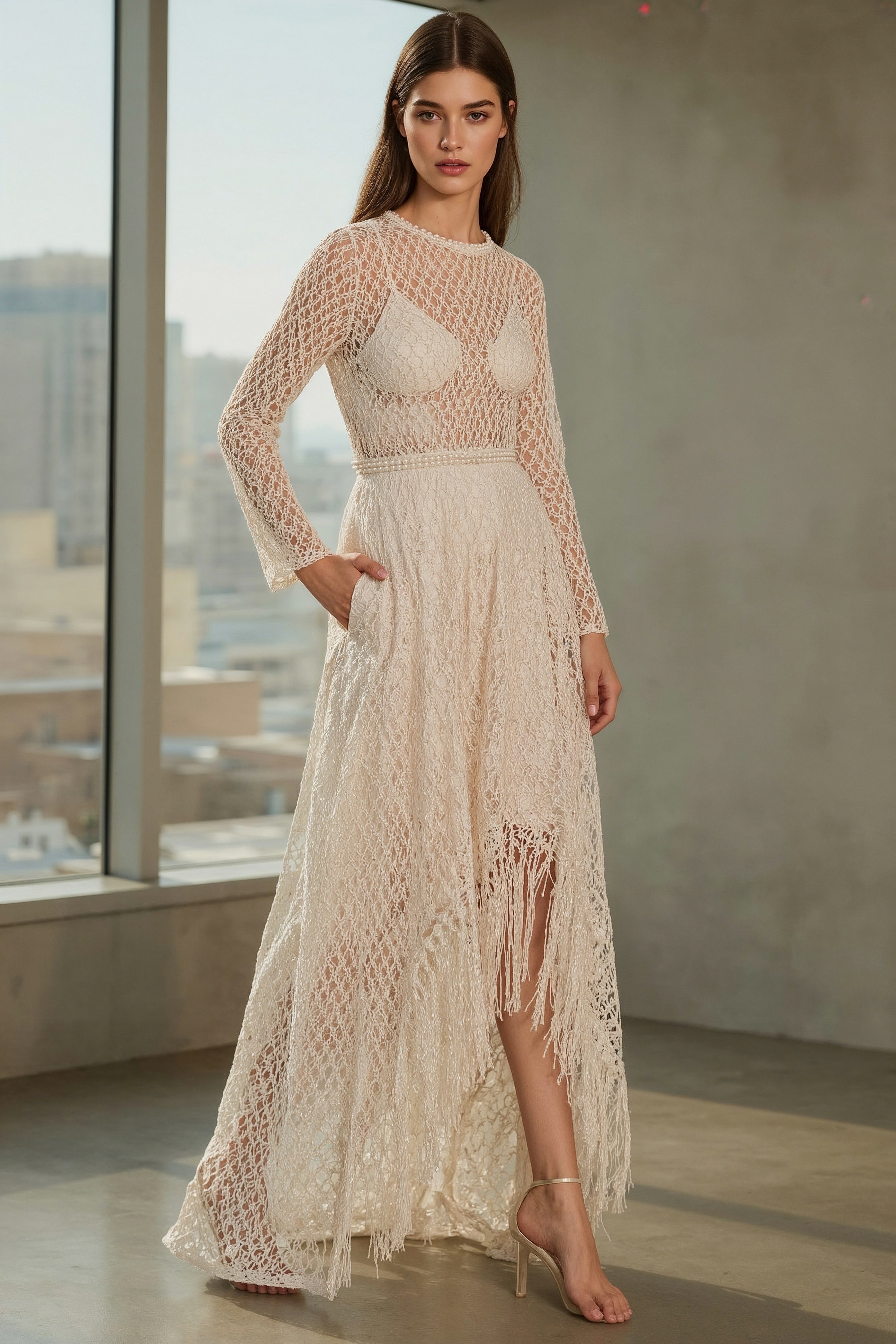 Intricate Crochet Lace Over a Smooth Camisole
