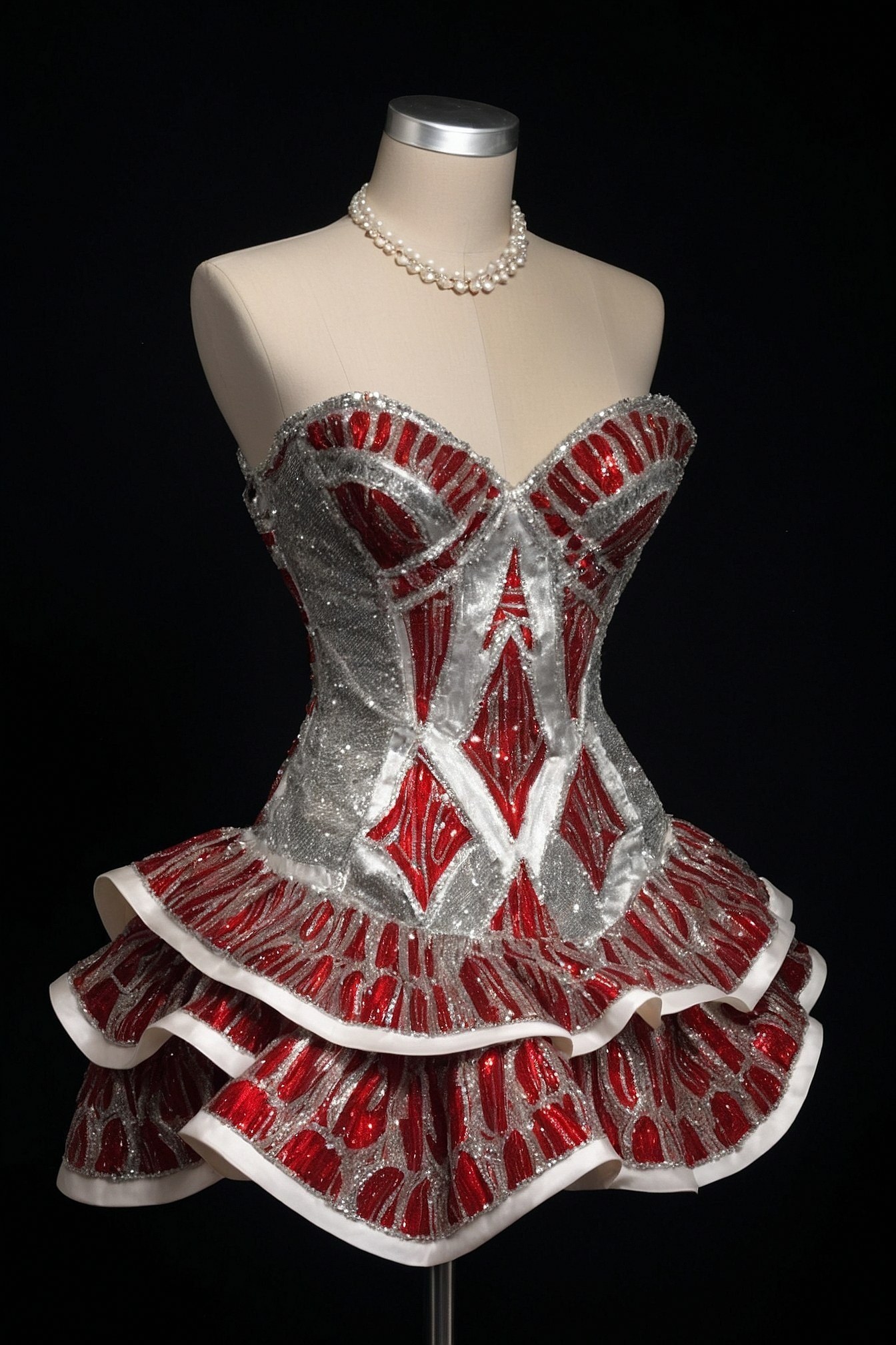 Sparkling Red and Silver Corset Dress