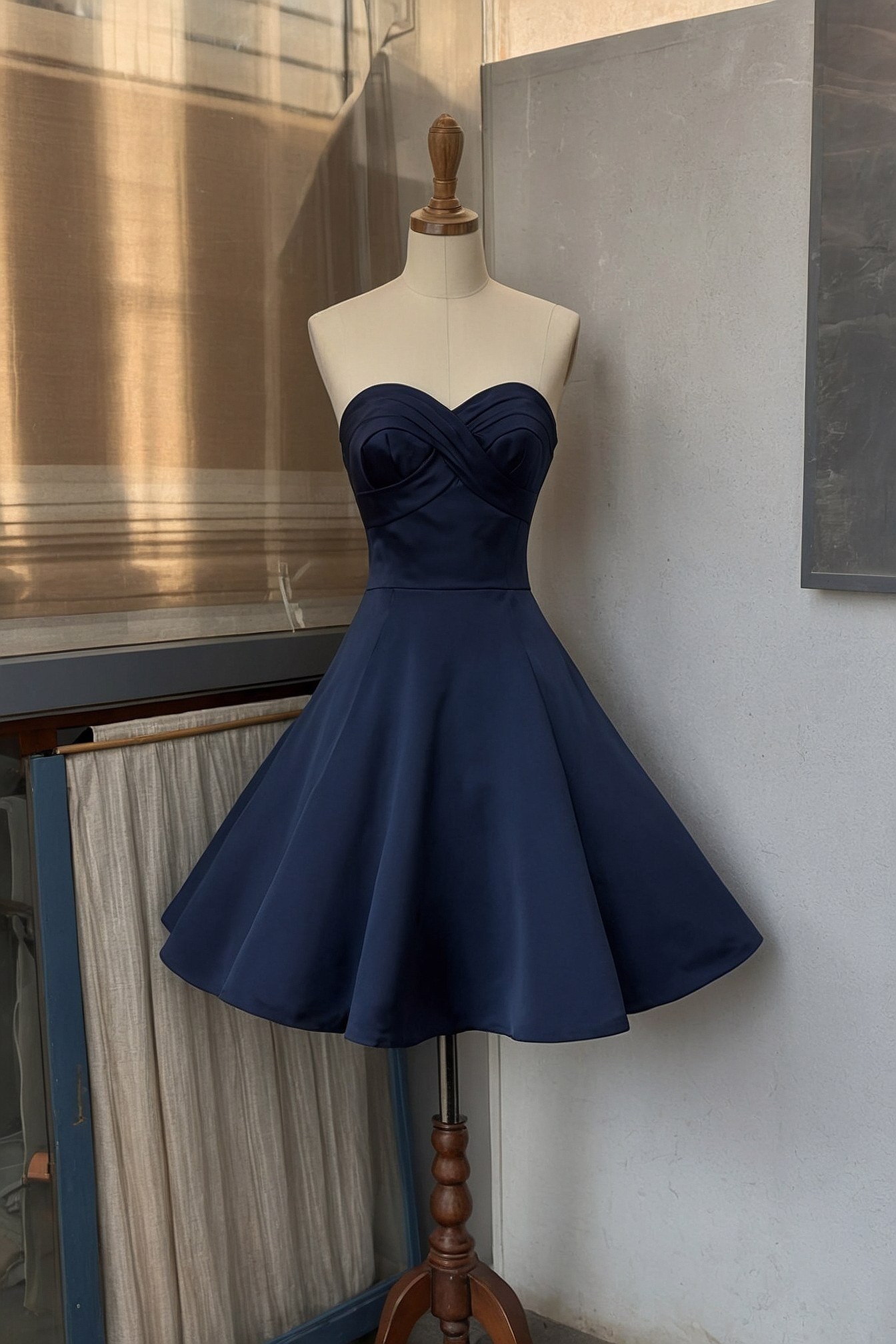 Strapless Navy Dress with Sweetheart Neckline