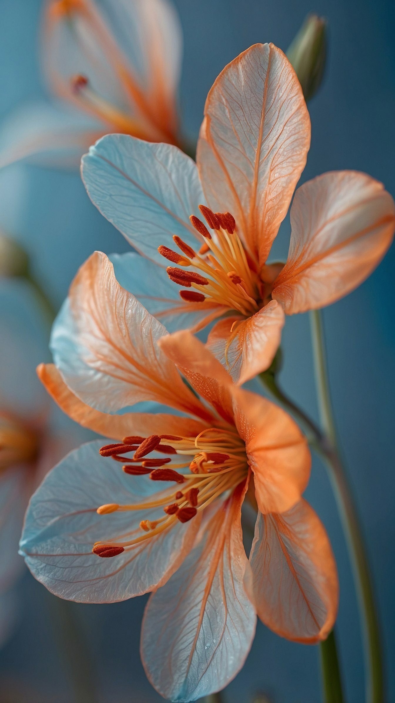 Close-up of Delicate Blue and Orange Petals