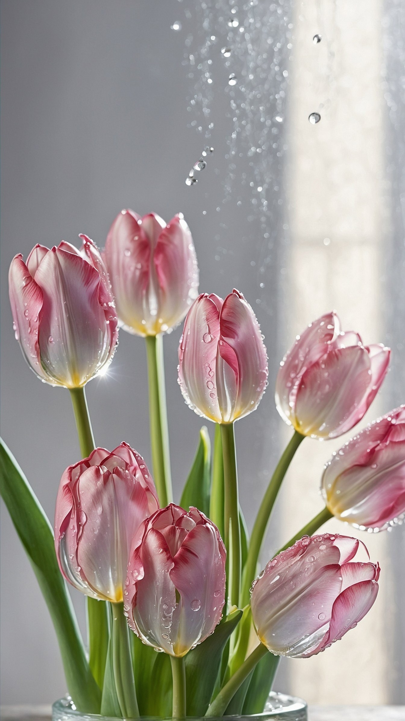 Delicate Tulips Reflecting Soft Light