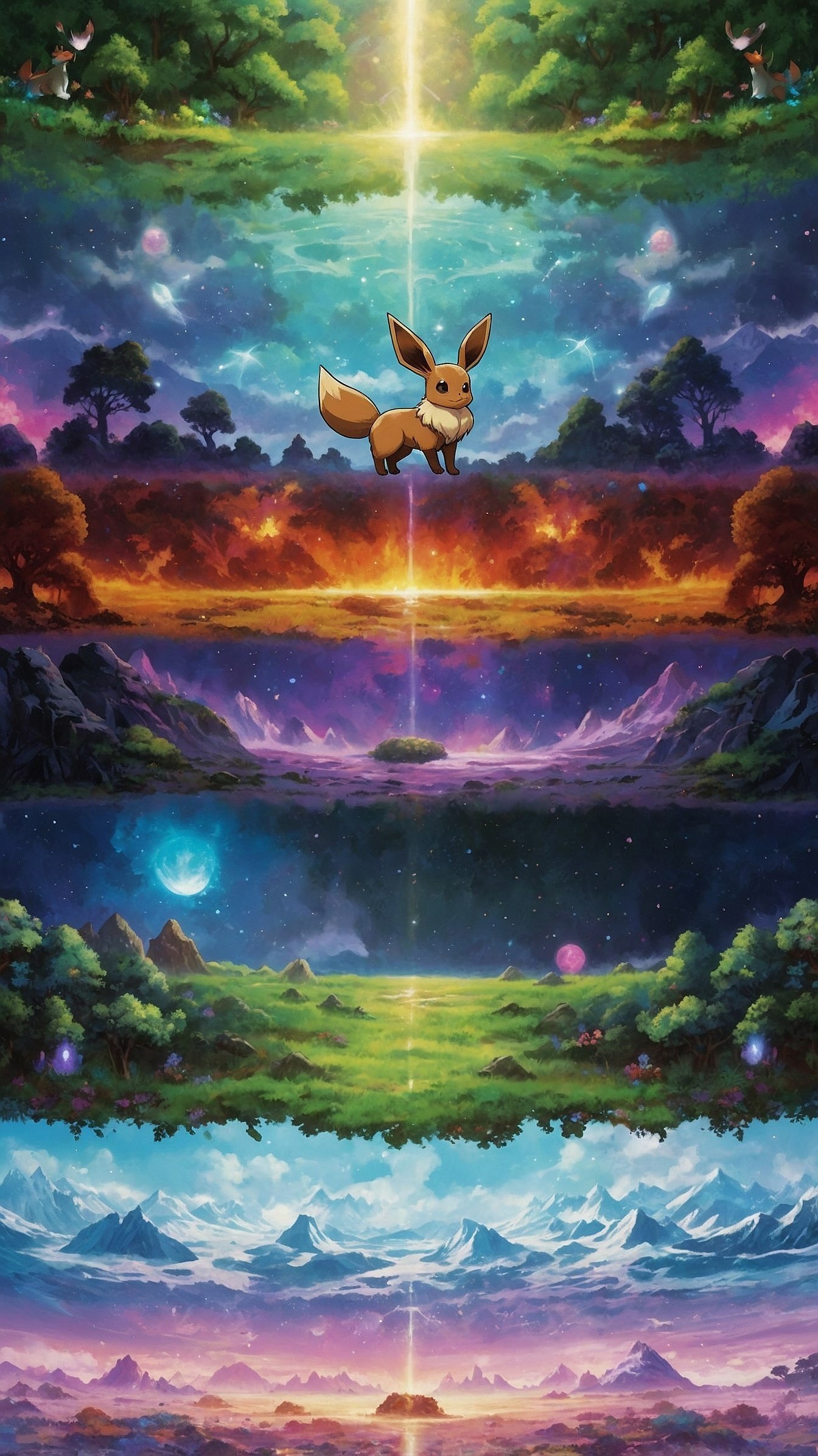 Vast, layered landscapes under a celestial glow
