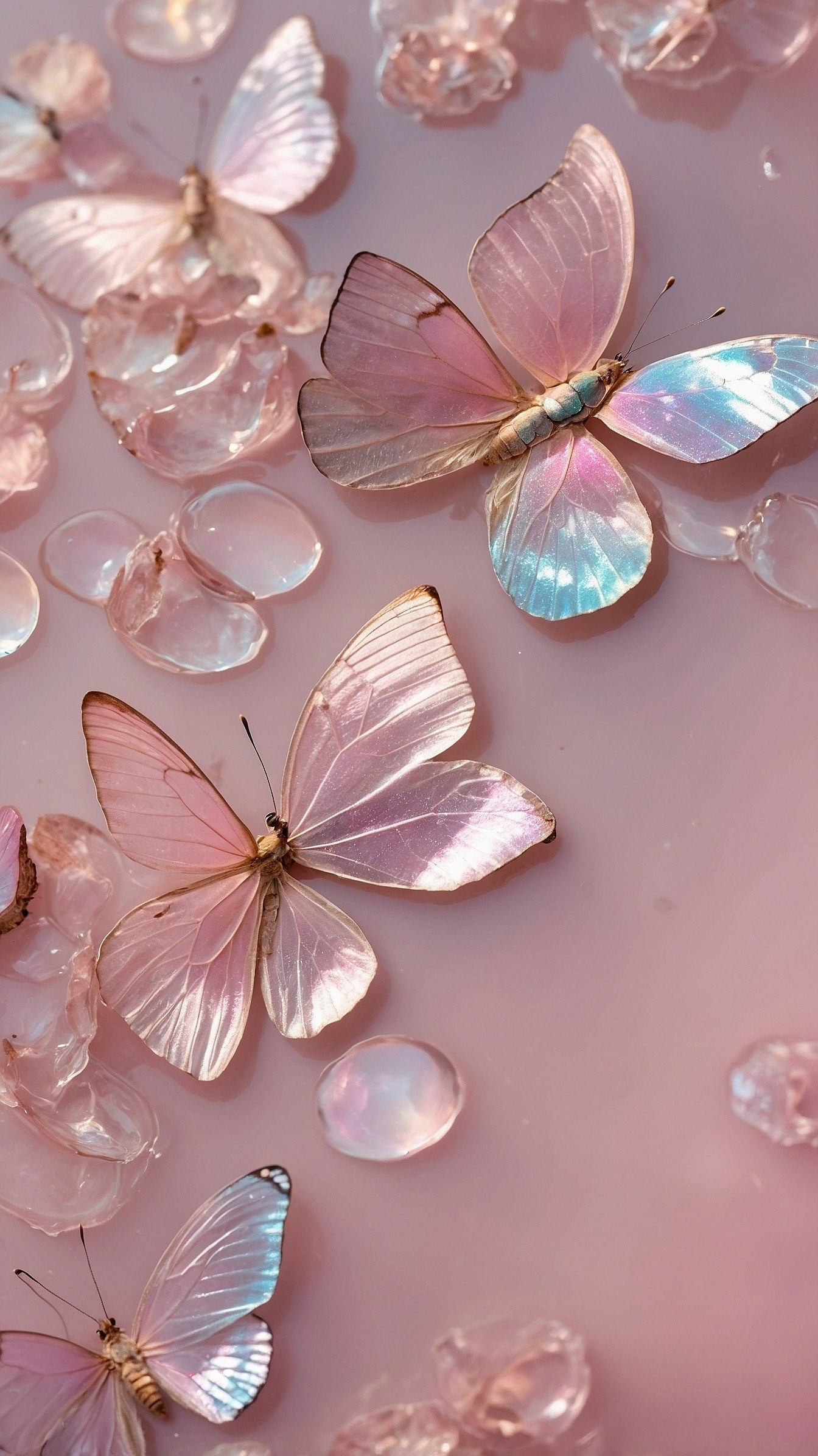 Gossamer wings and iridescent gems on pink