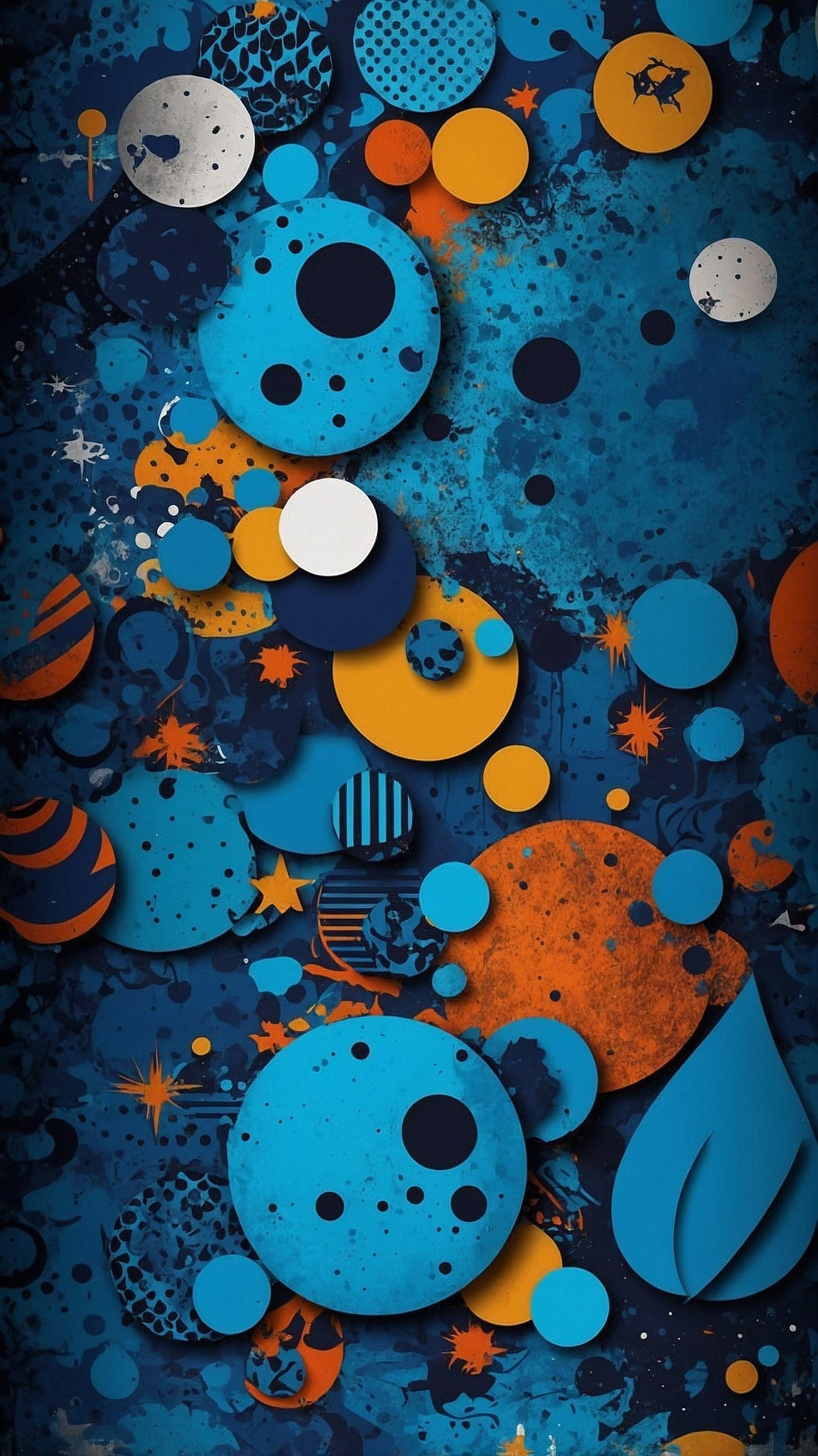 Vibrant Circles Over a Textured Deep Blue Canvas