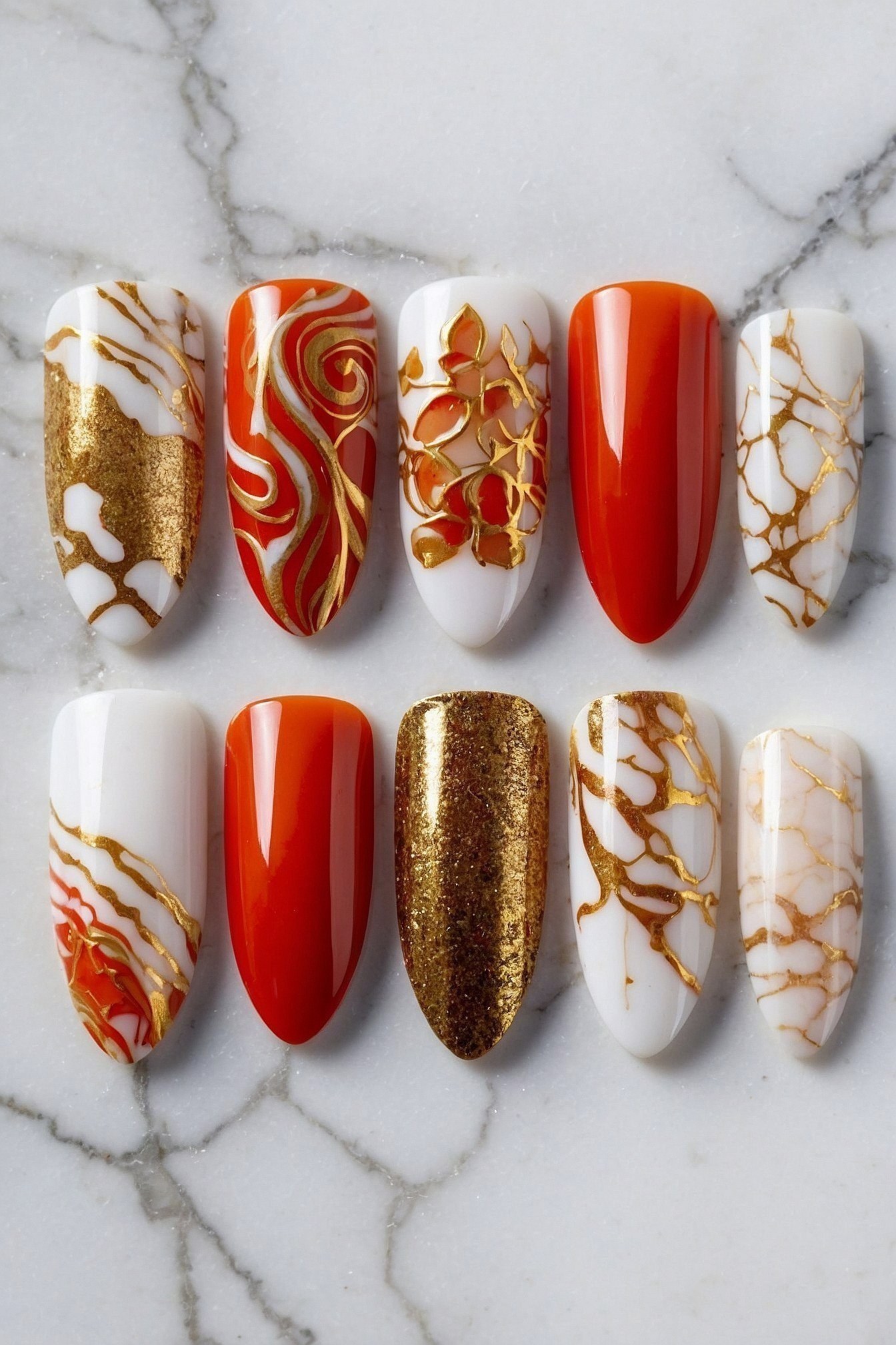 Marble and Gold Swirl Nail Art Swatches