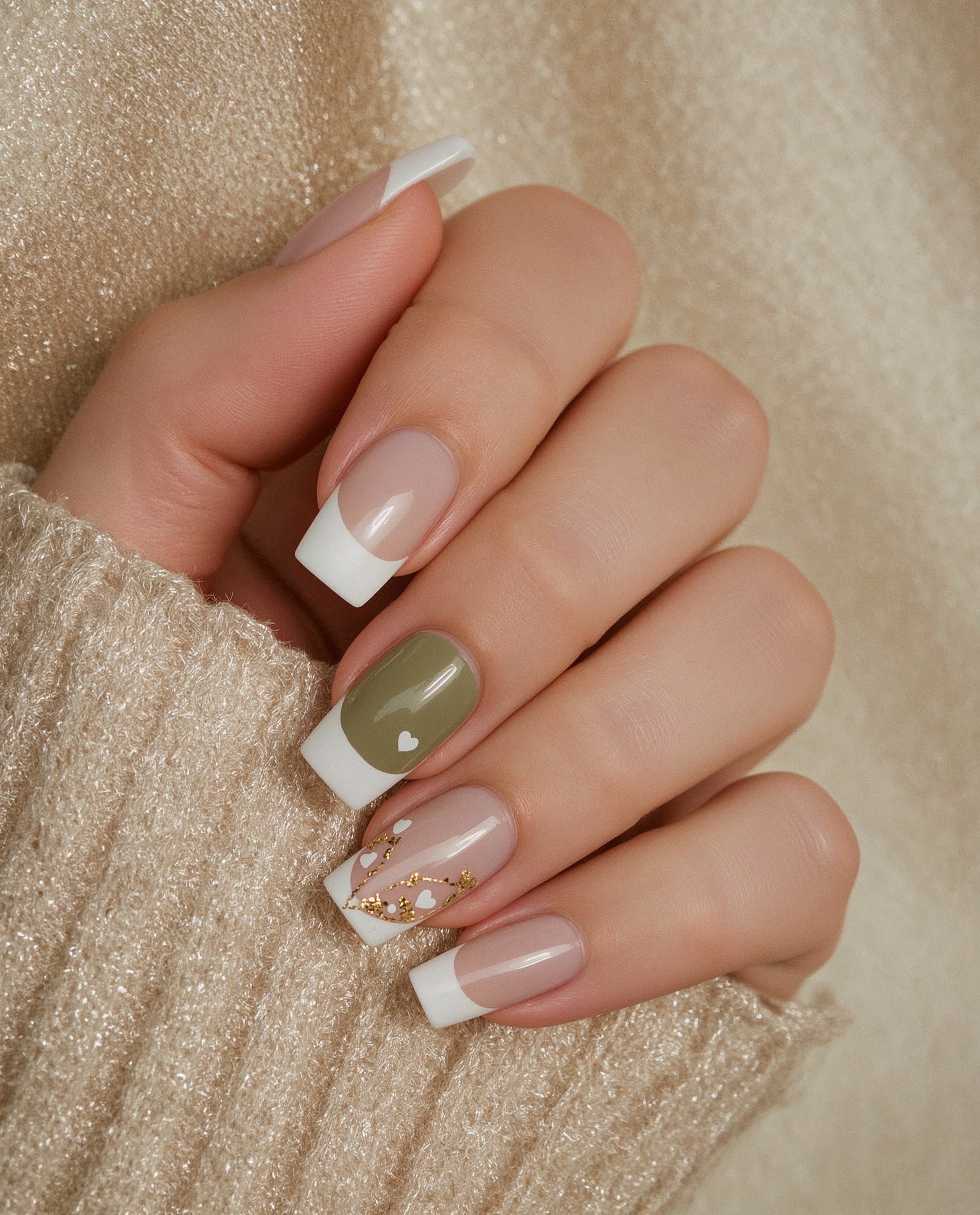 Warm, textured knit meets crisp, clean nails