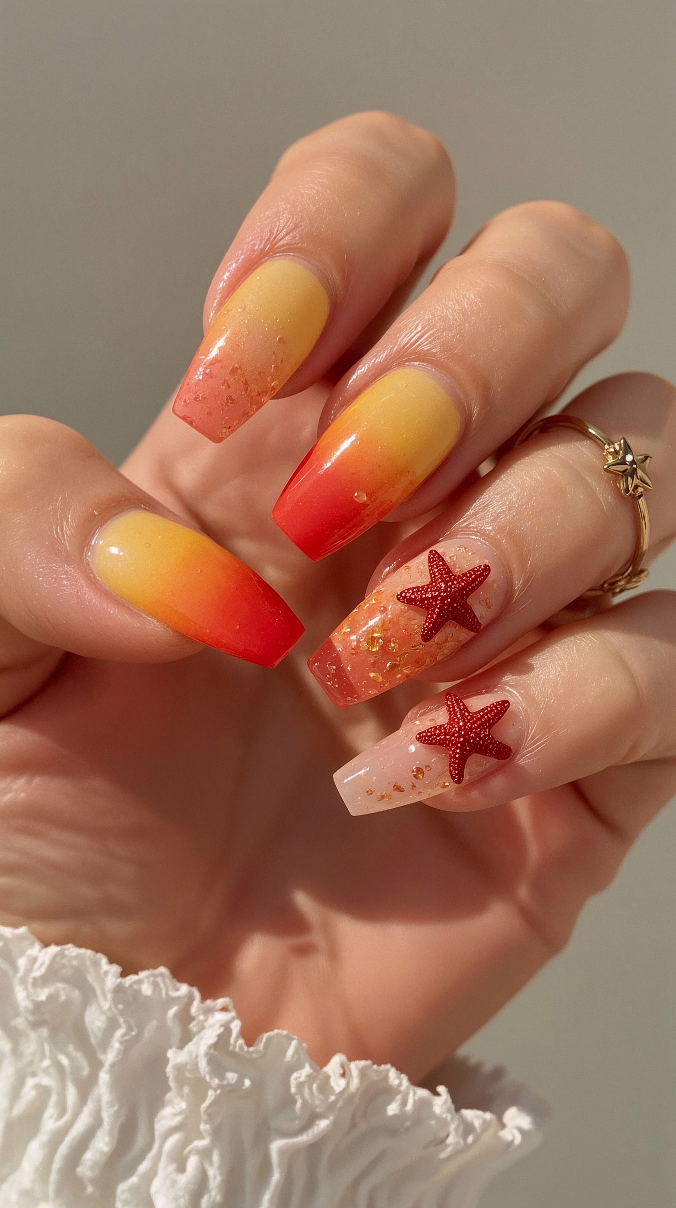 Sunset Ombre Nails with Starfish Accents