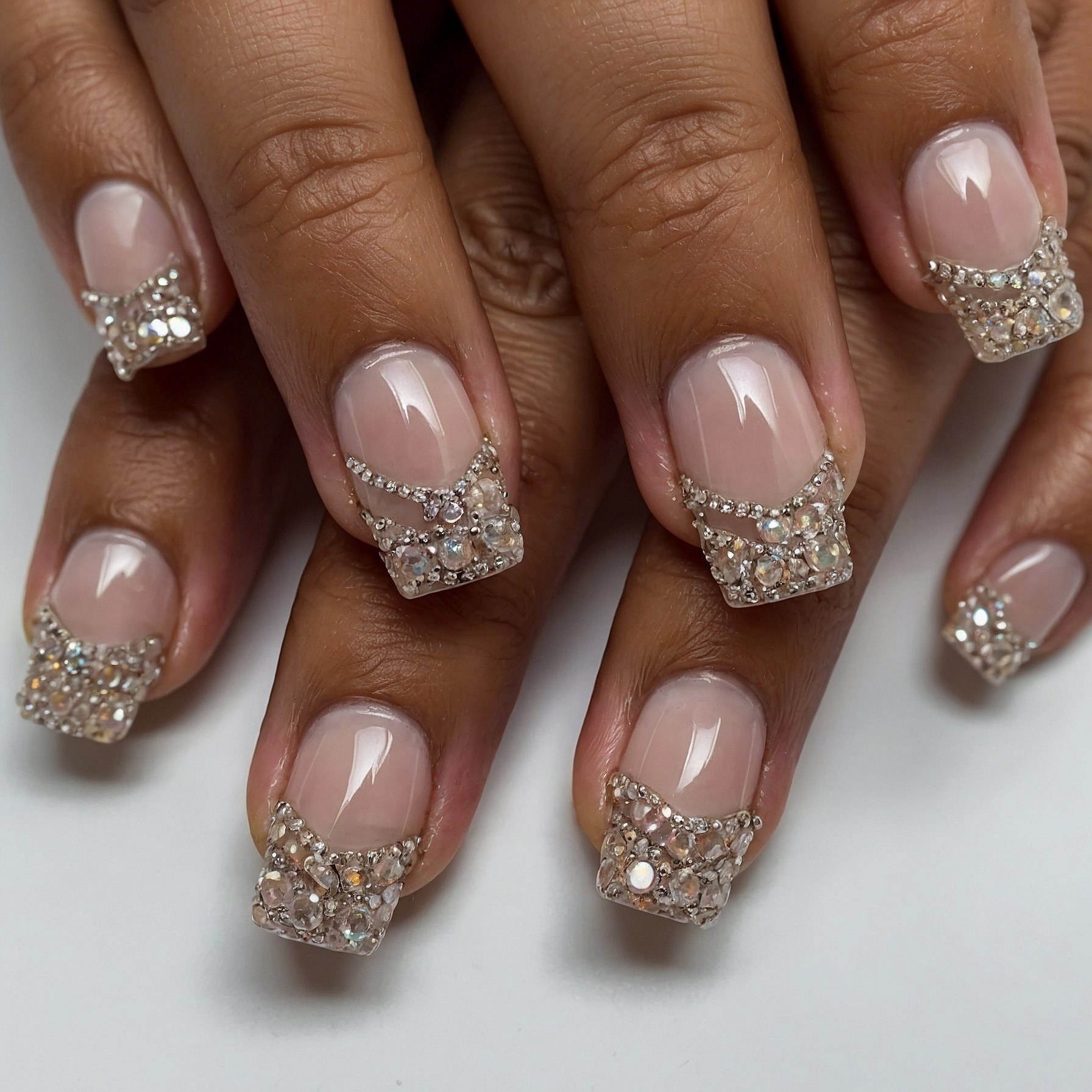Sparkling Crystal Accents on Square French Tips