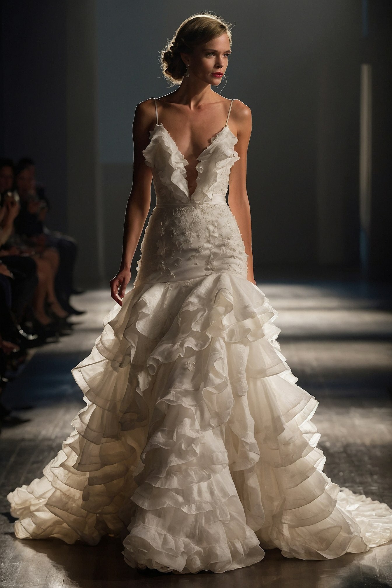 Ruffled Lace Gown's Cascading Layers