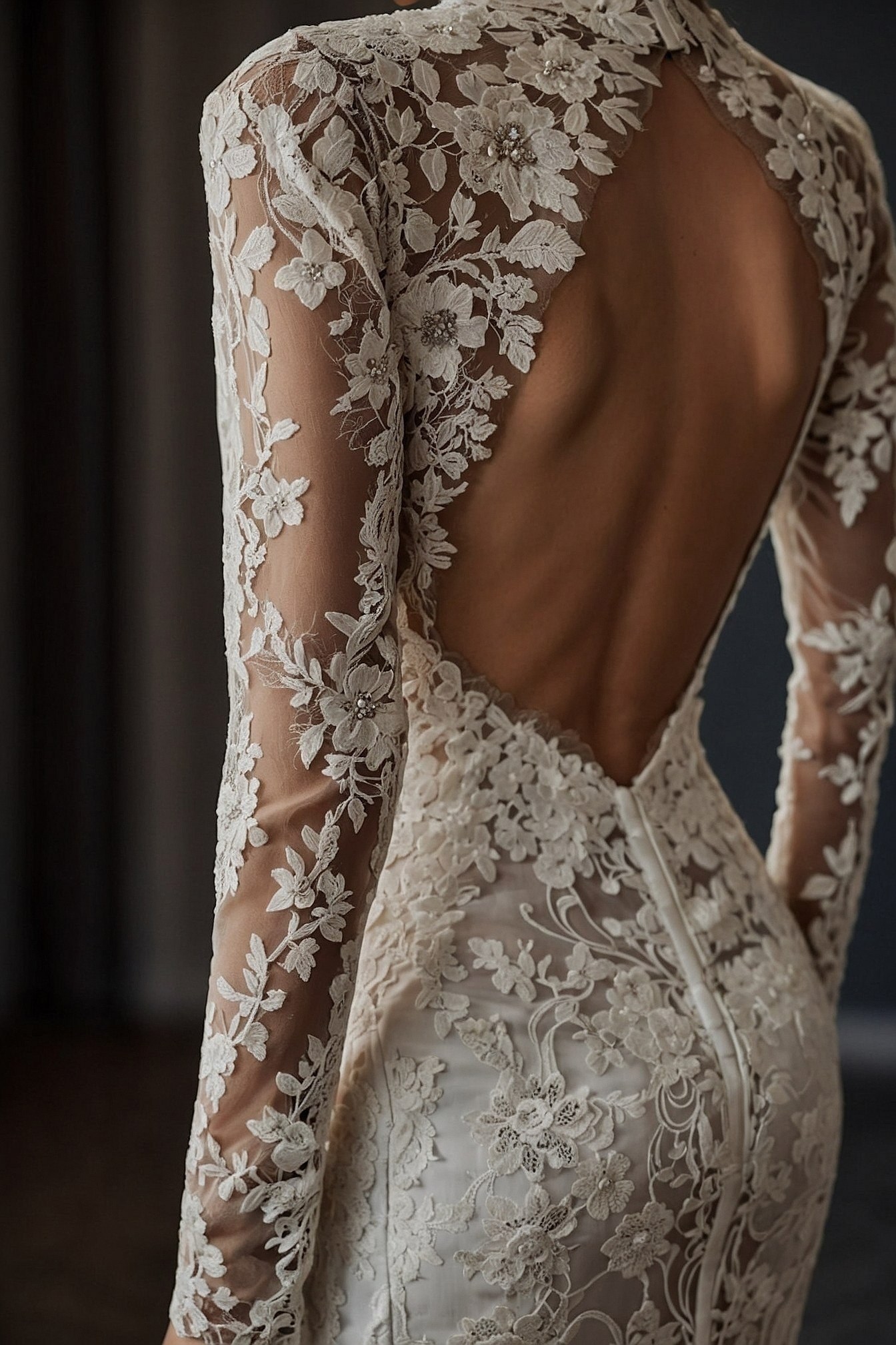 Delicate Lace Cascades Over Open Back