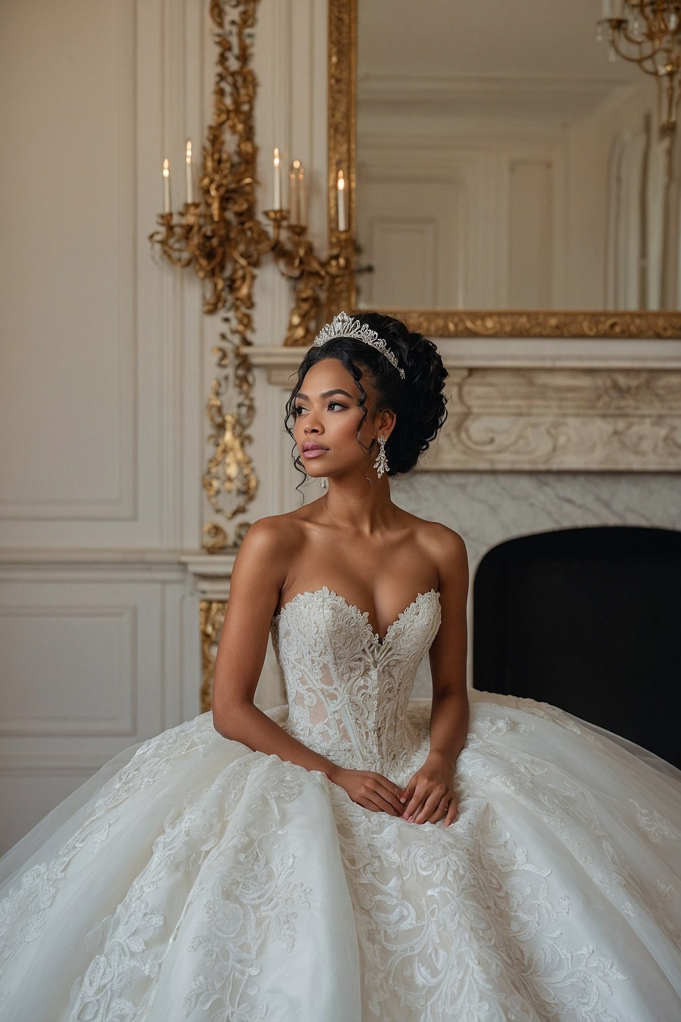 Lace Ballgown Cascading Over a Voluminous Skirt