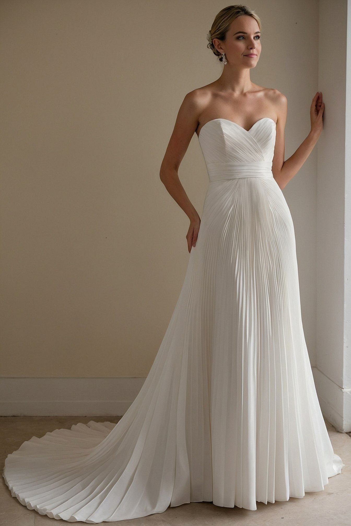 Cascading Pleats on a Strapless Gown
