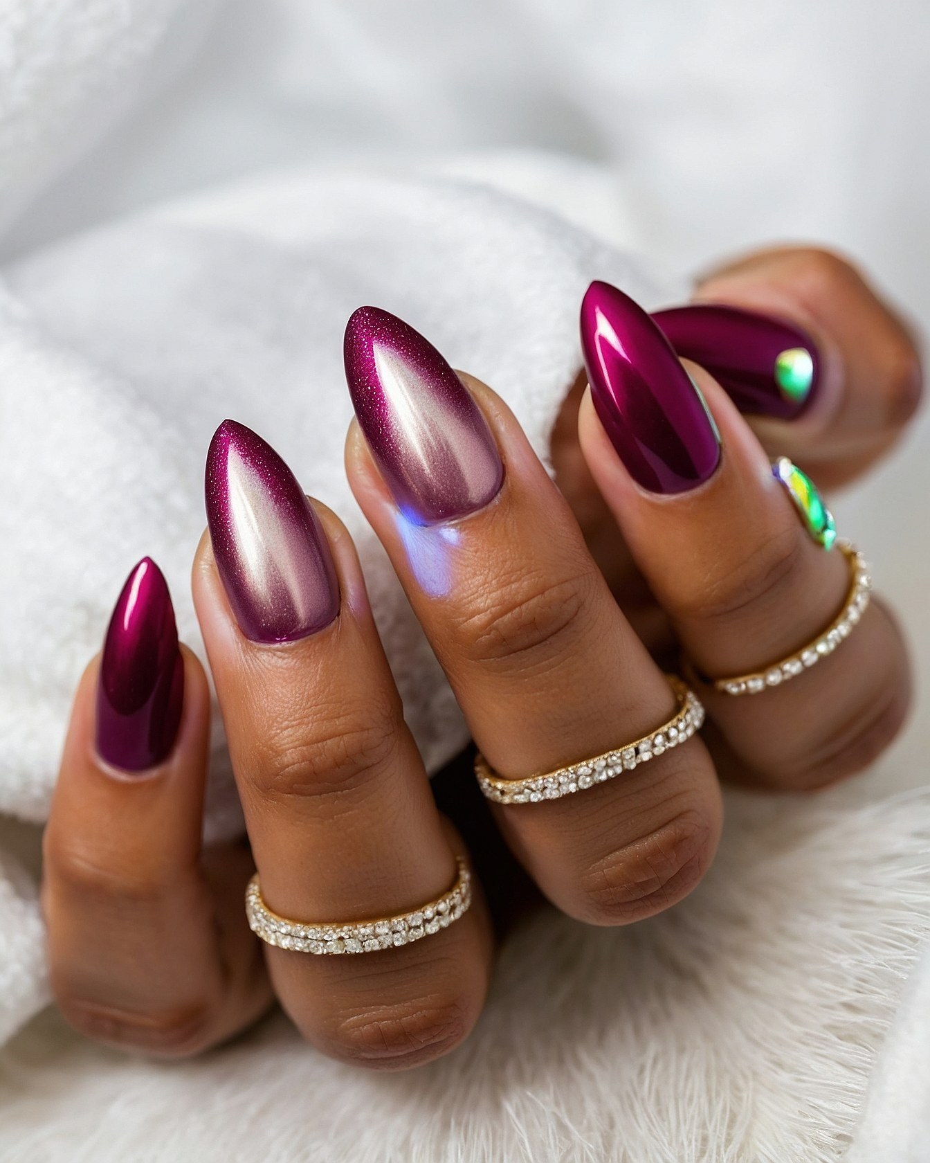 Mirror-Finish Almonds Against Plush Texture