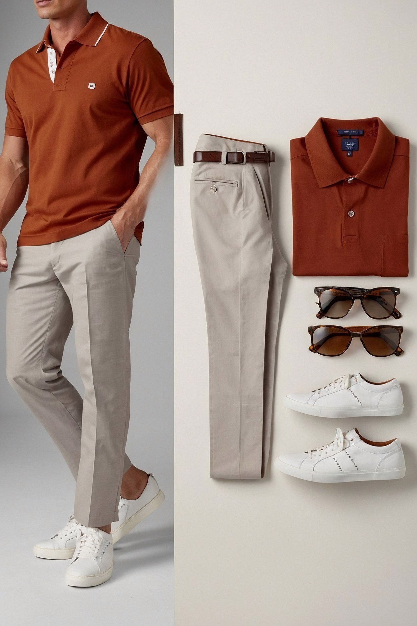 Terra Cotta Polo and Light Chinos Outfit