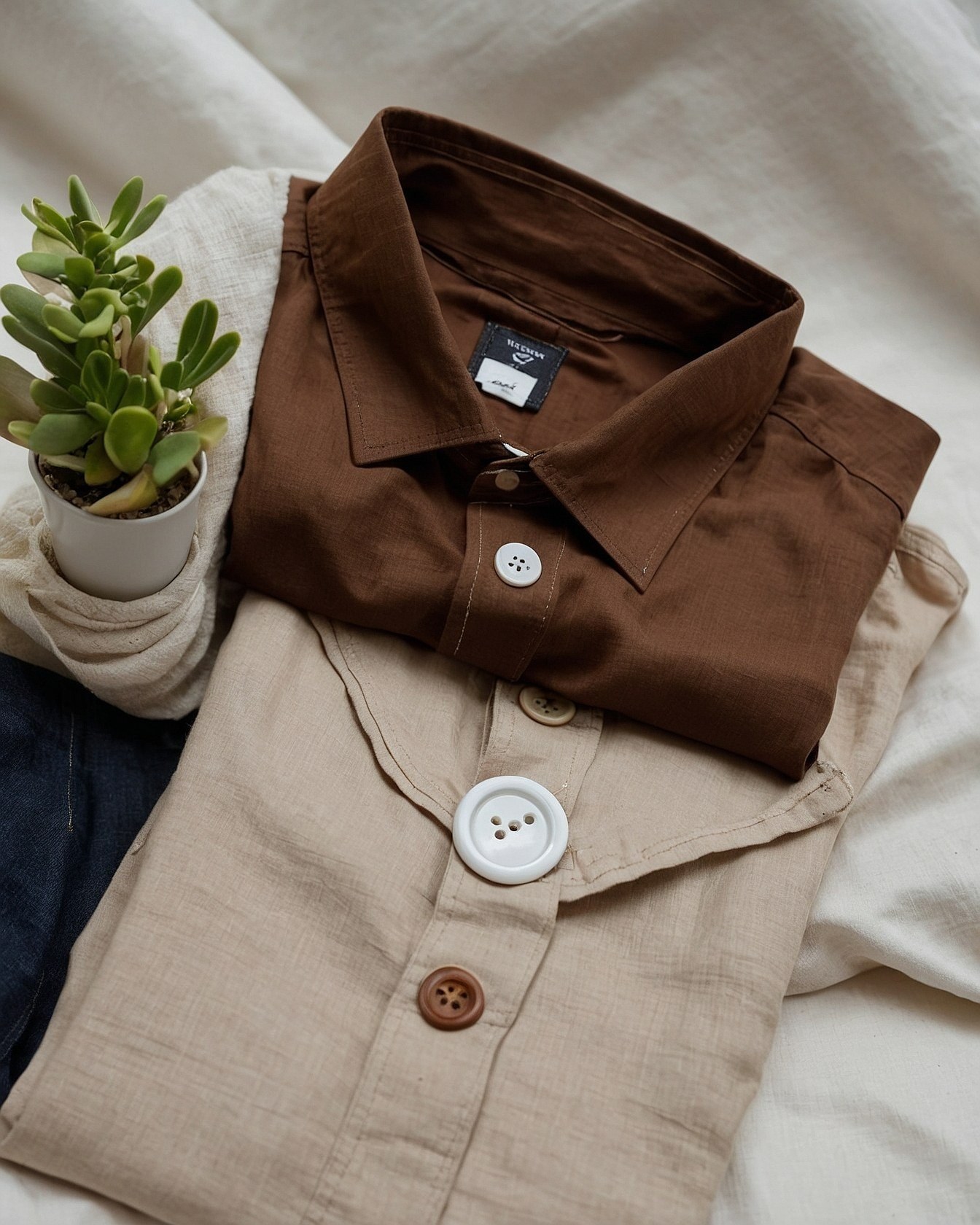 Brown and Beige Shirts, Textured Fabric Close-Up