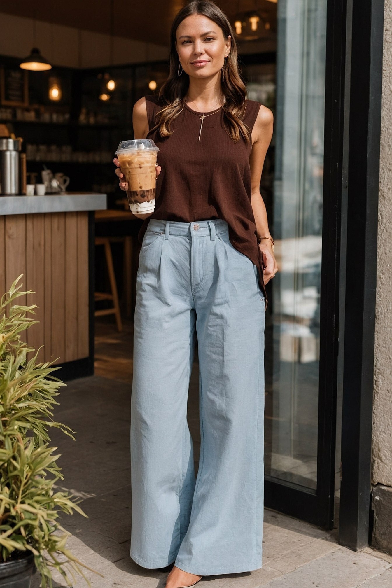 Loose, Wide-Legged Pants and a Sleeveless Top