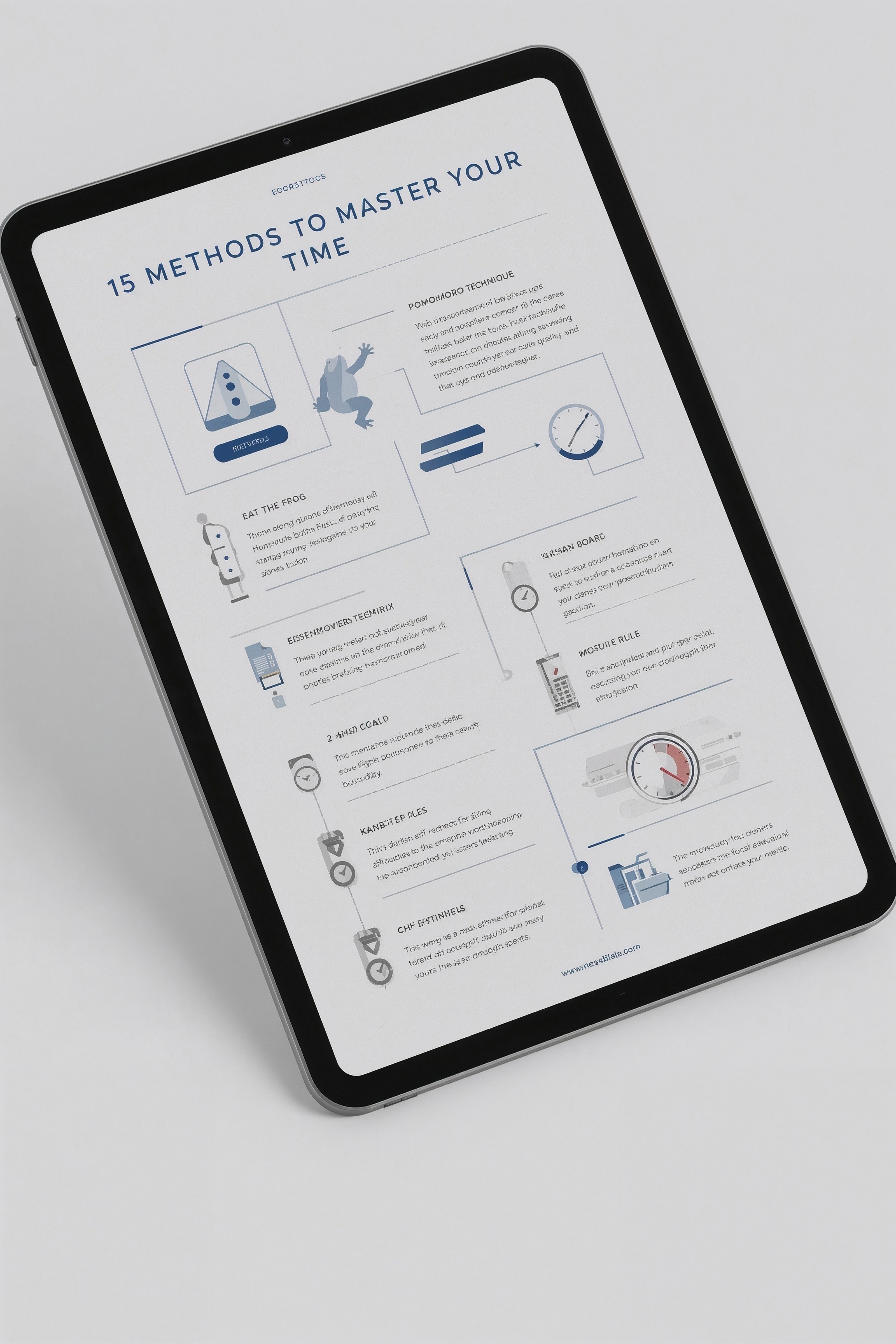 Digital tablet displaying time management methods